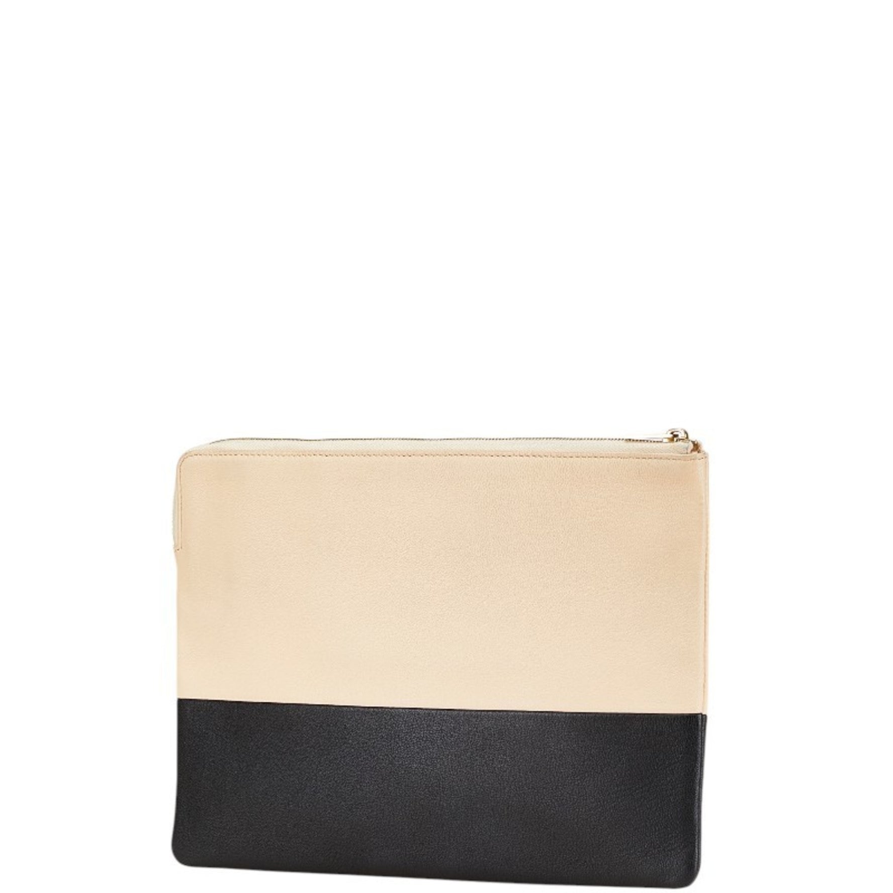 CELINE Bicolor Clutch Bag Beige Black Leather