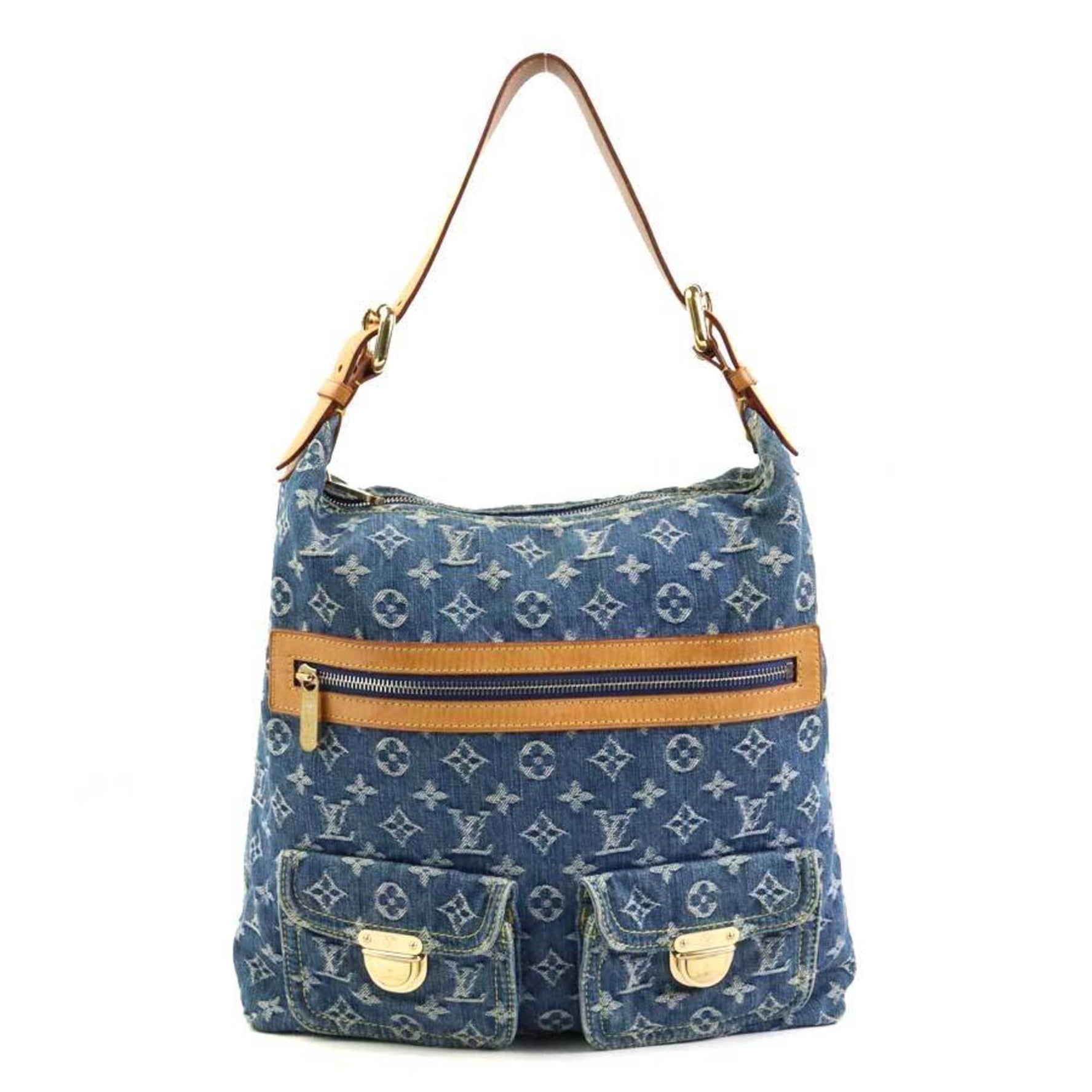 Louis Vuitton LOUIS VUITTON Shoulder Bag Monogram Denim Baggy GM Blue Gold Women's M95048 e59312a