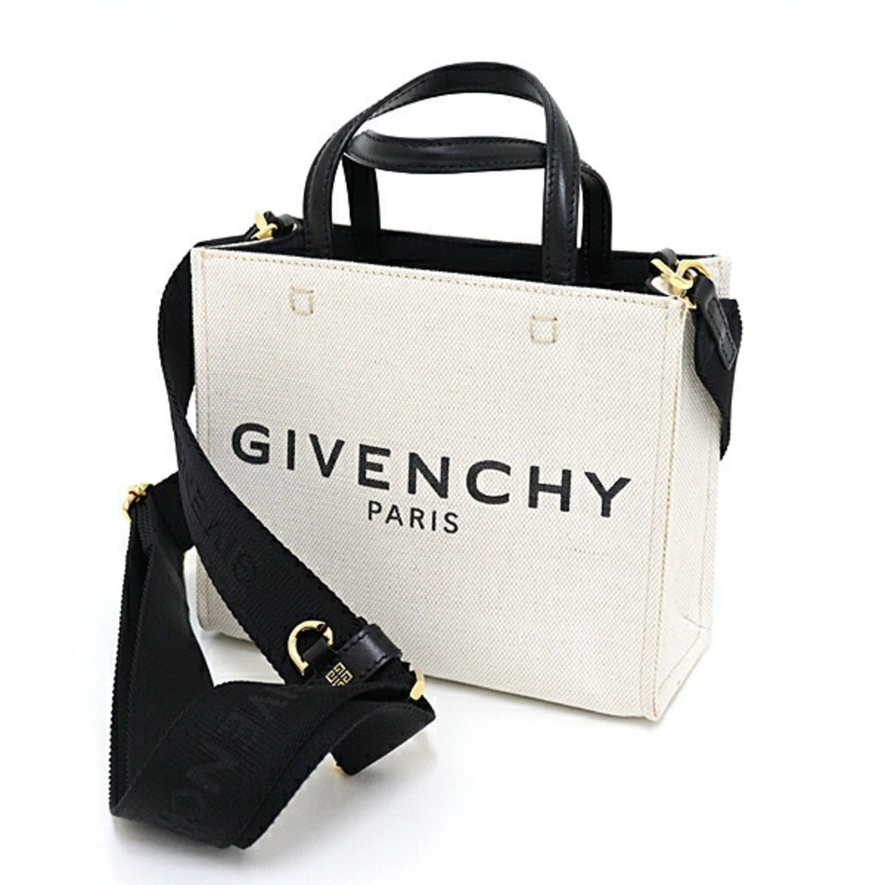 GIVENCHY G Tote Mini Beige/Black Linen & Cotton/Calf Shoulder Unused