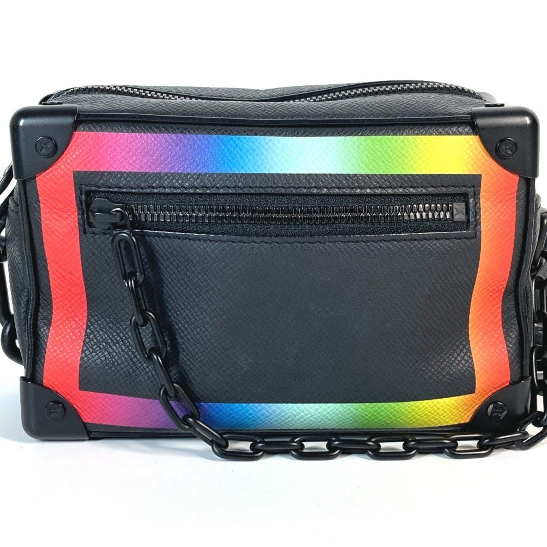 LOUIS VUITTON Taiga Rainbow Mini Soft Trunk Pochette Shoulder Bag in Leather, Unisex, Black