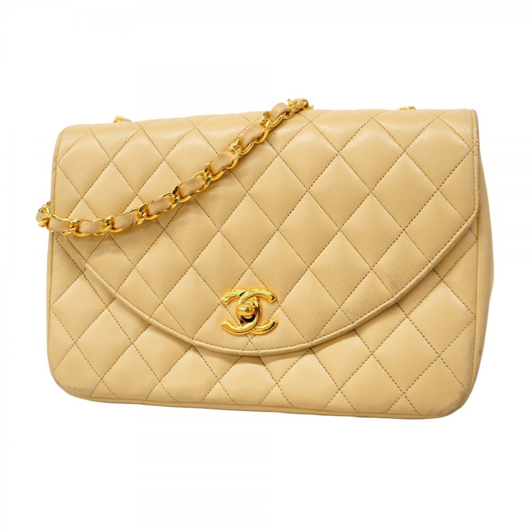 Chanel Matelasse Chain Shoulder Bag, Lambskin, Beige, Women's