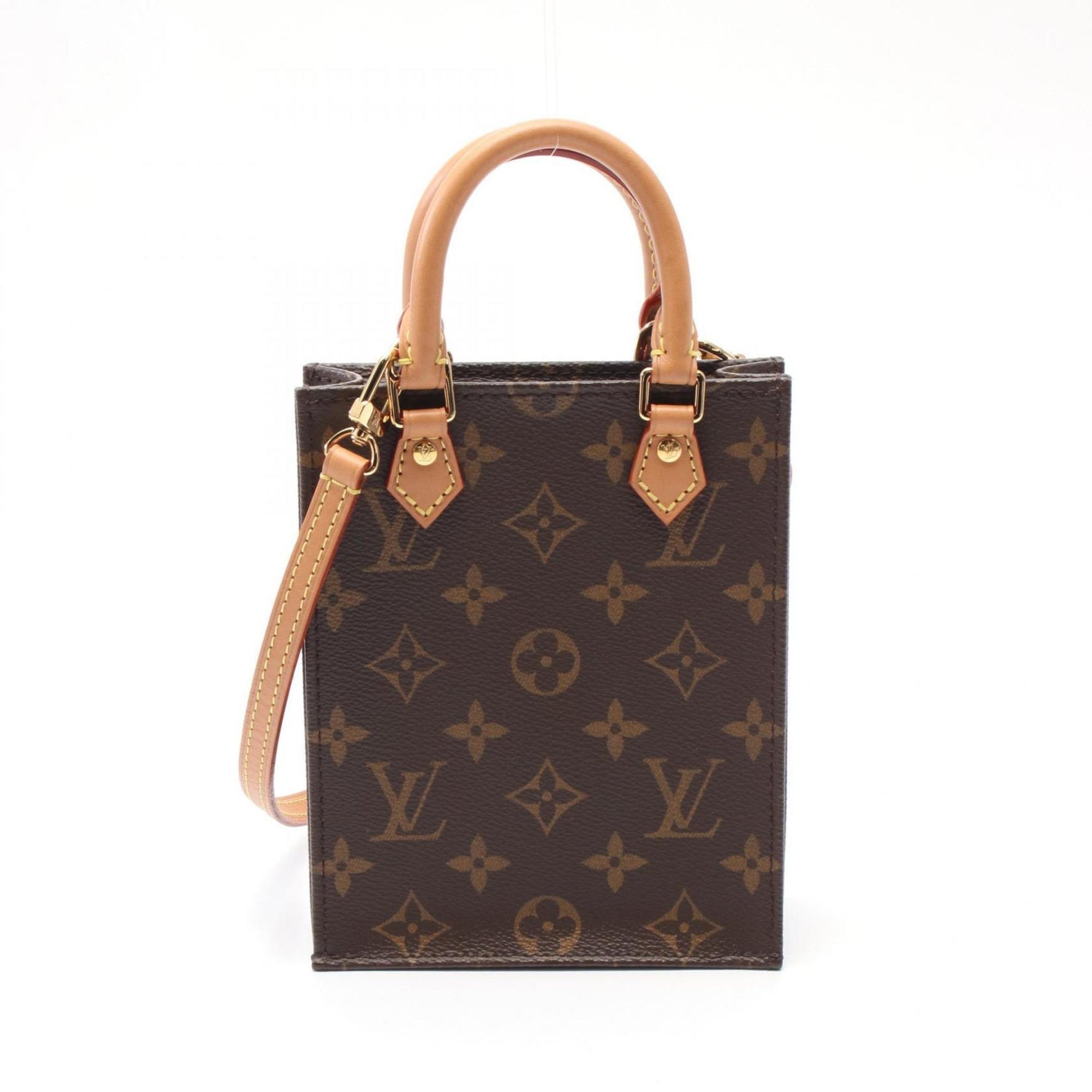 Louis Vuitton Petite Sac Plat Handbag Coated Canvas Leather Monogram