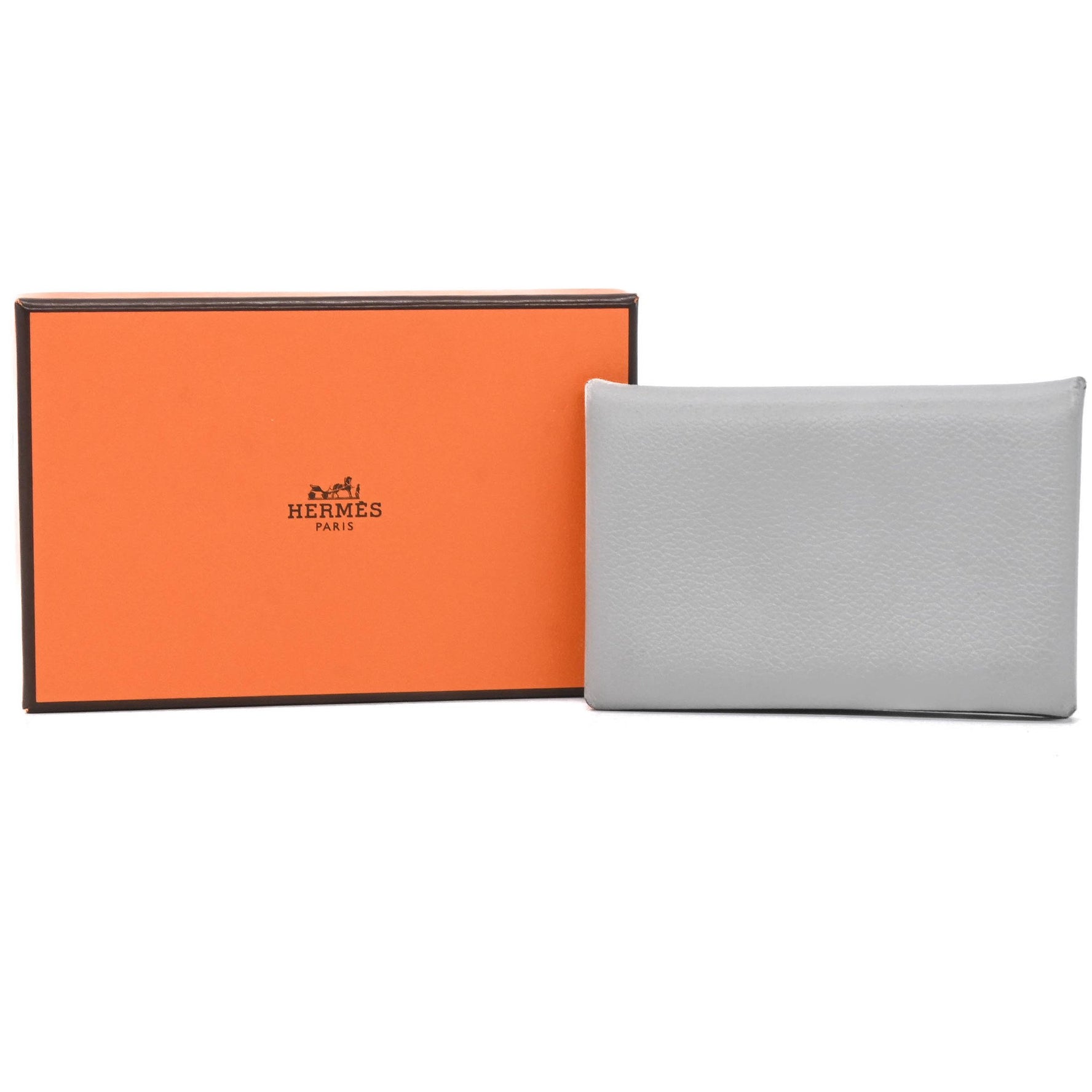 HERMES CALVI Men's Evercolor Gray Leather Wallet/Coin Case #W Chevre Mysore Business Card
