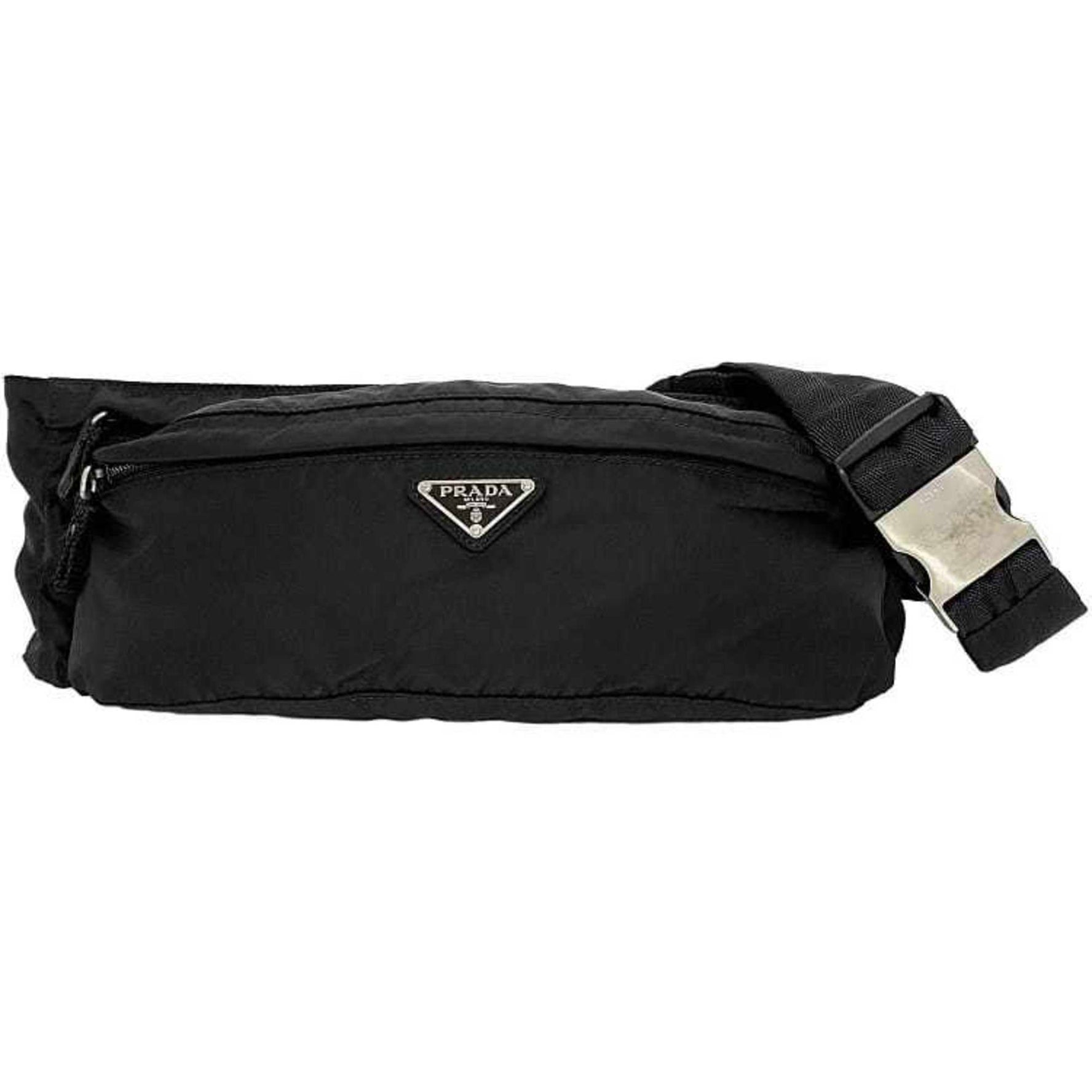 Prada Body Bag Black Tessuto 2VL132 Belt Nylon PRADA Triangle Plate Waist Pouch Compact