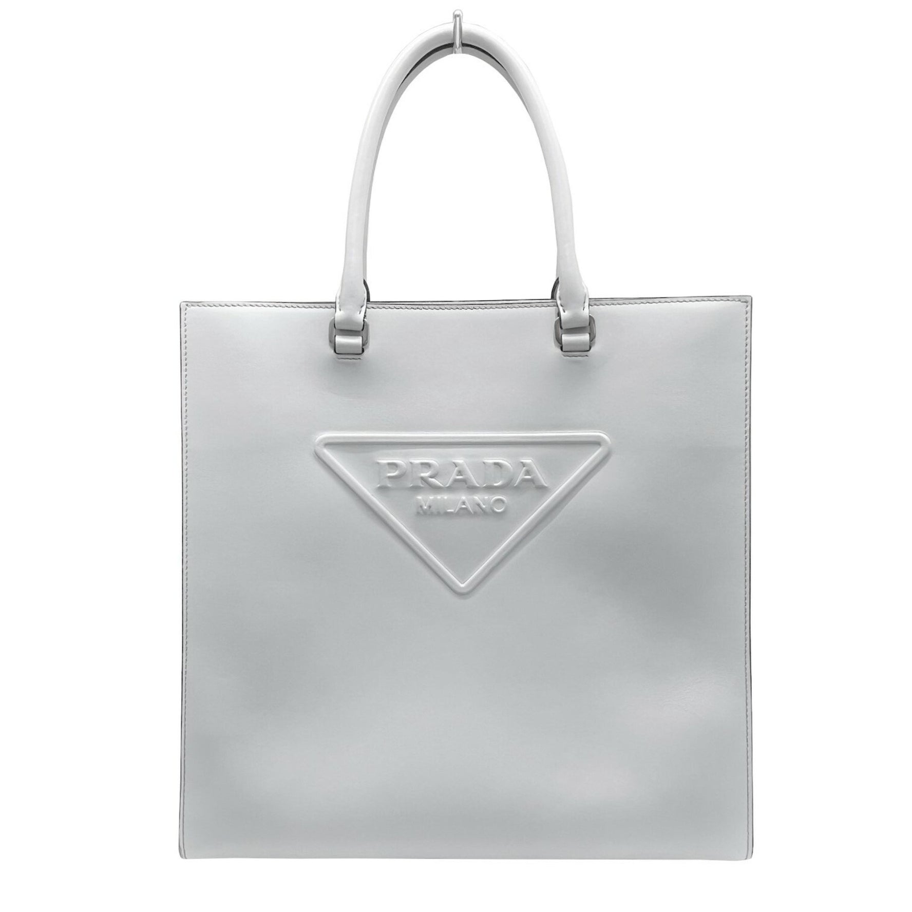 PRADA Embossed Triangle Tote Bag Handbag Shell Gray 2VG084 Women's Men's