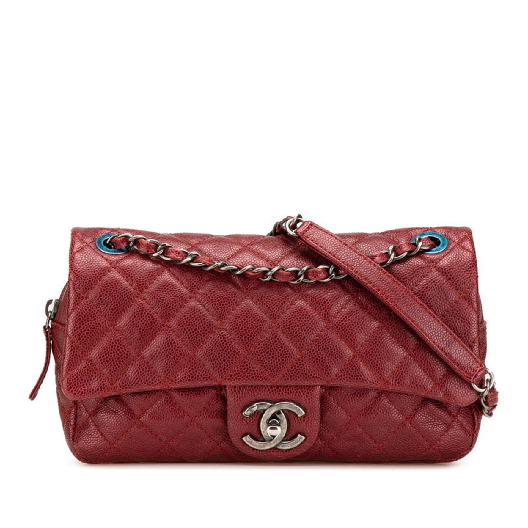 CHANEL Matelasse 25 Coco Mark Chain Shoulder Bag in Wine Red Caviar Skin