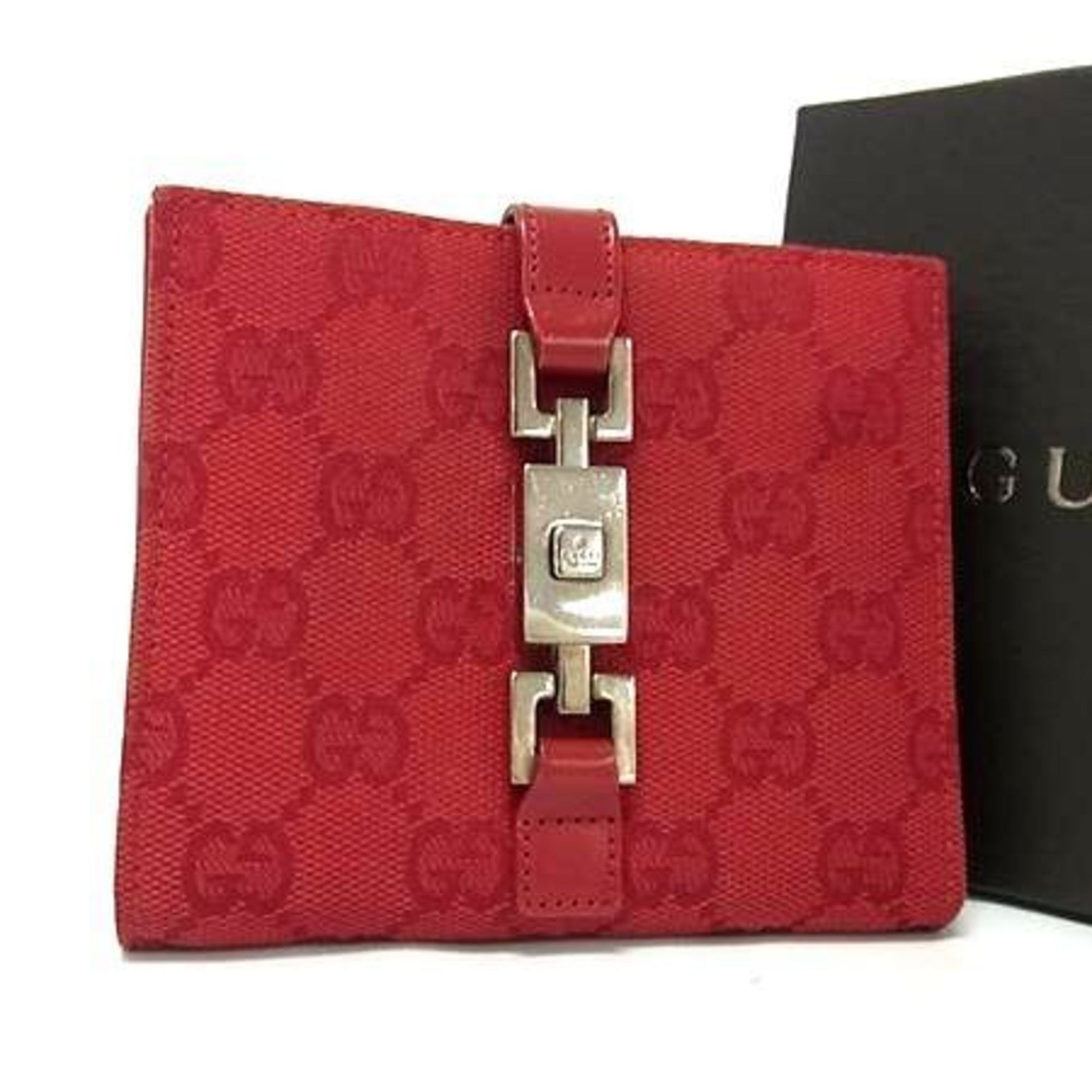 GUCCI Jackie Wallet 035 2091 2131 Red GG Canvas and Leather Pattern Bifold