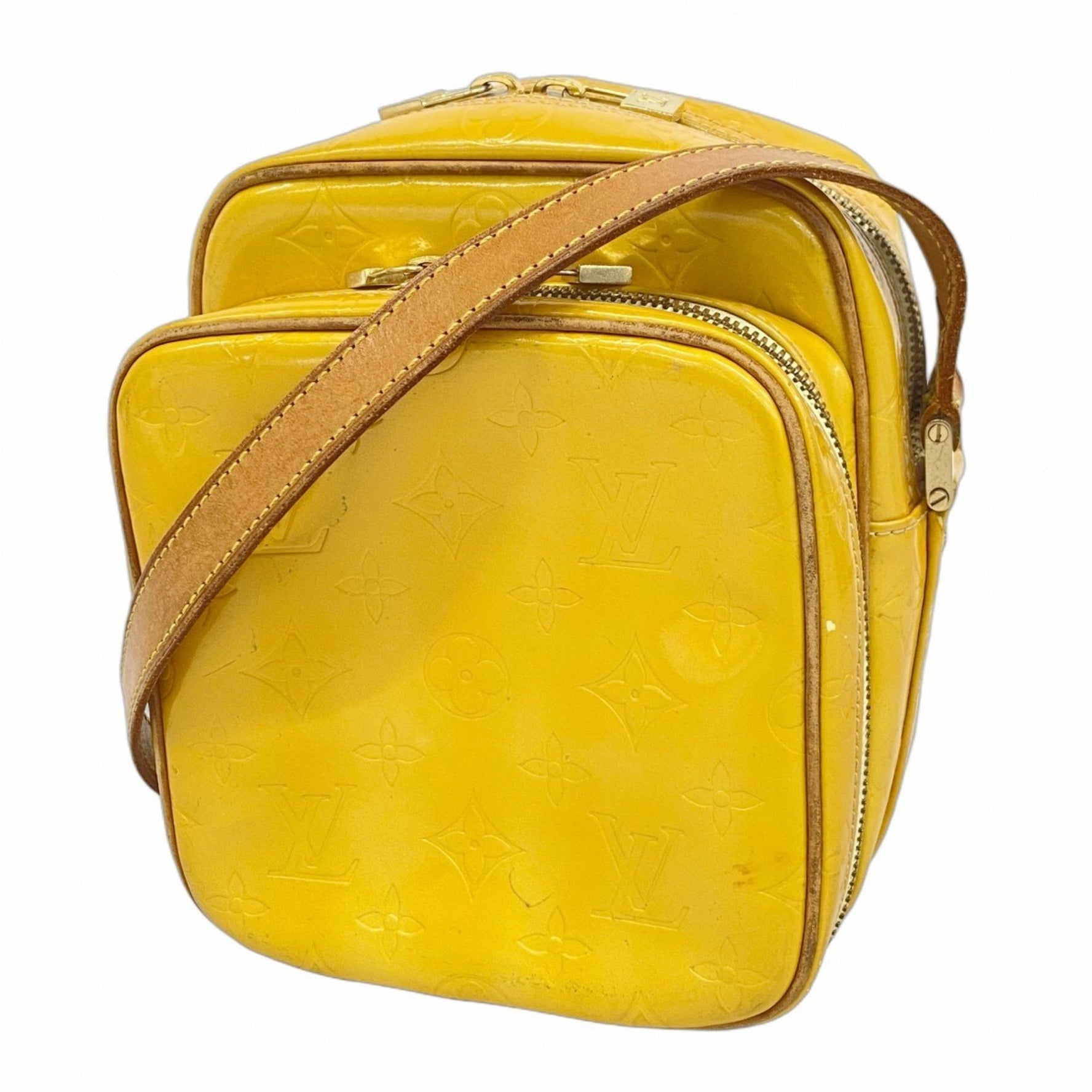 Louis Vuitton Vernis Worcester Shoulder Bag M91075 Lime Yellow Women's