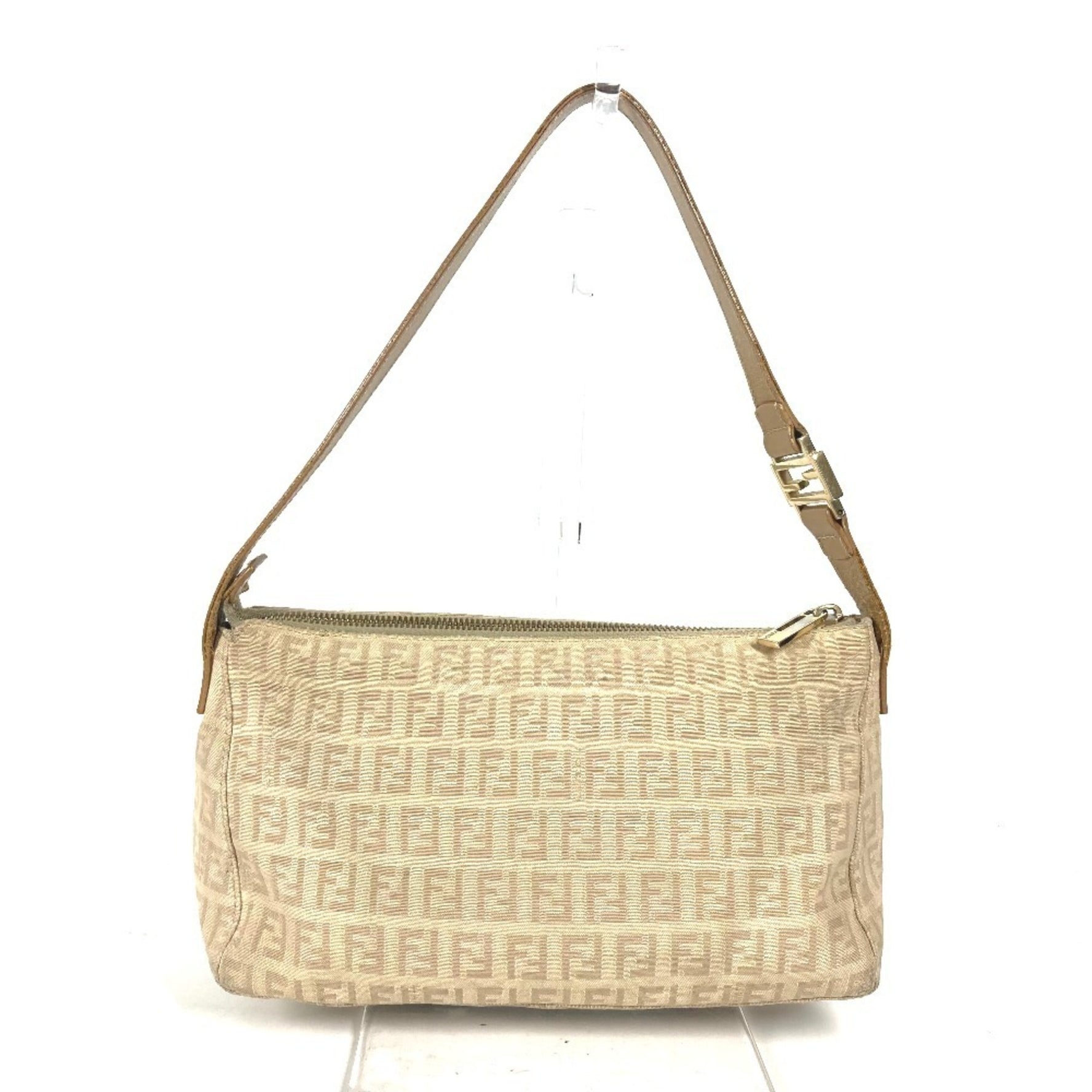 FENDI Zucchino Zucca Logo Shoulder Bag Leather Canvas