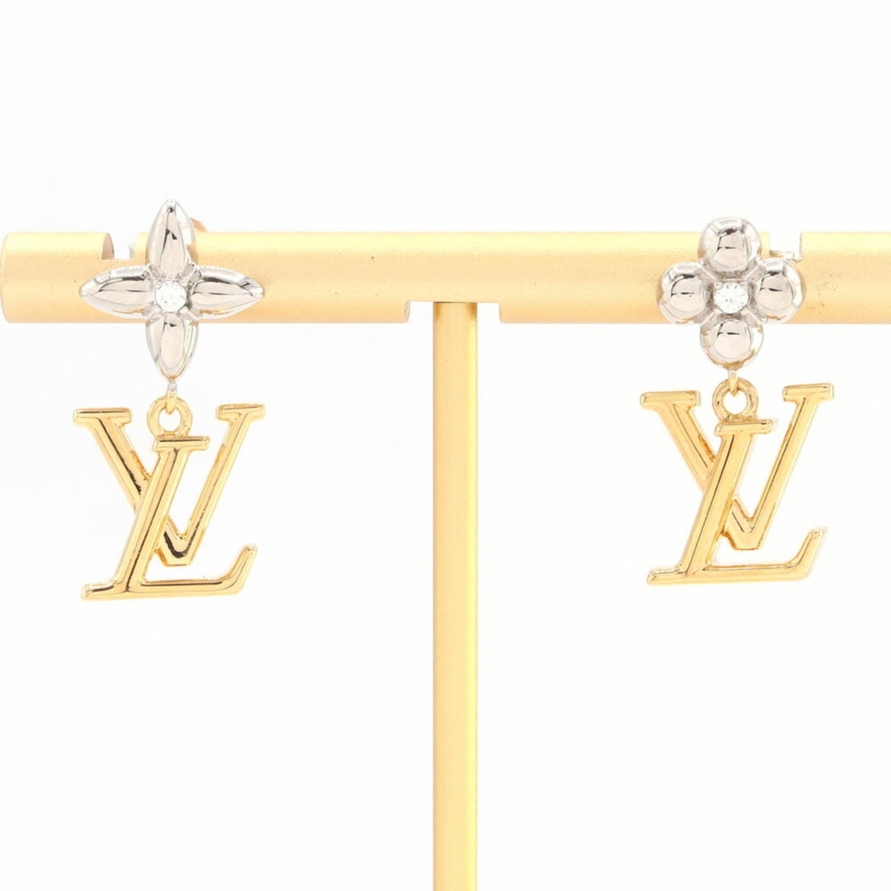 Louis Vuitton Iconic Flower Pendant Earrings in Gold and Silver Metal.