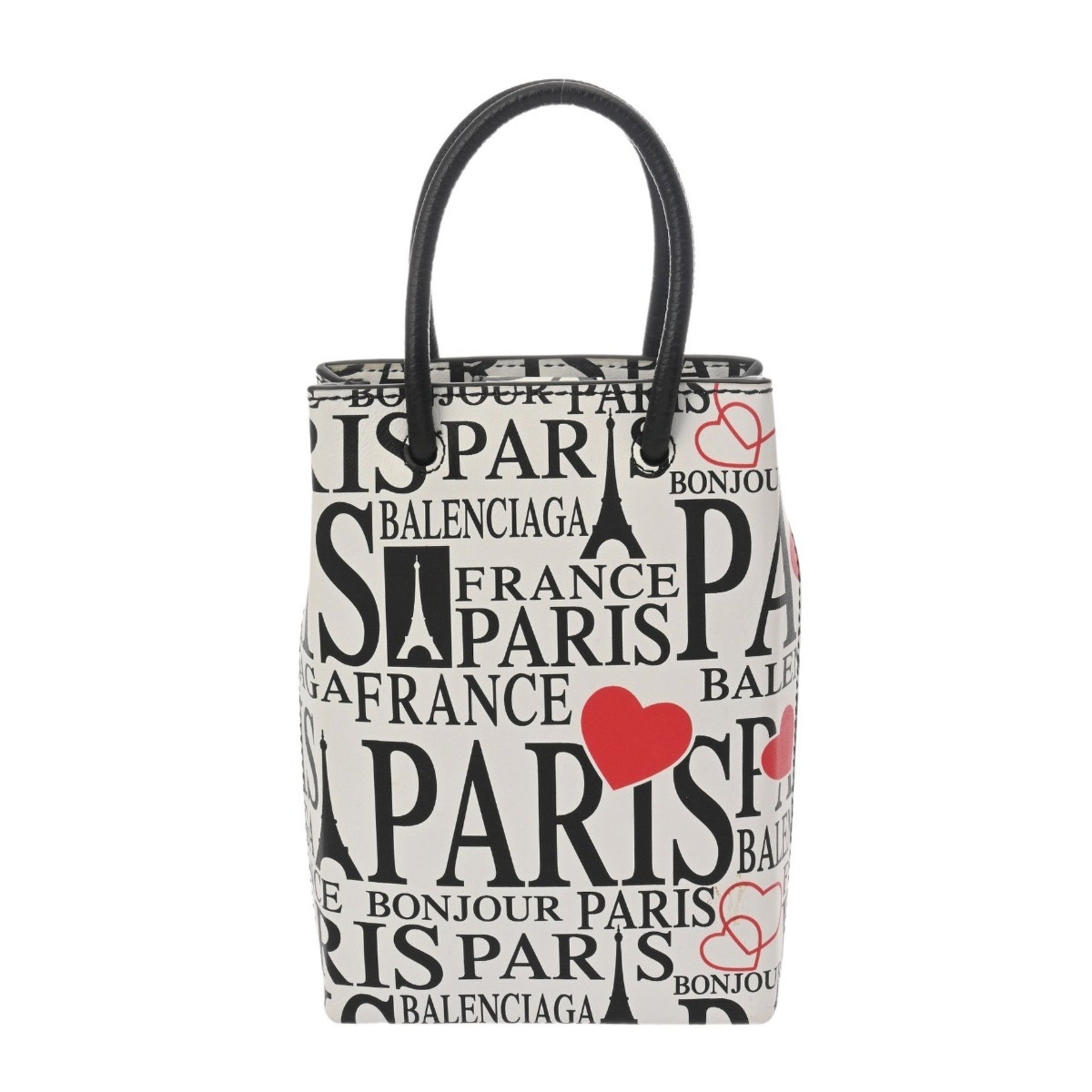 BALENCIAGA Shopping Phone Holder, White/Black, Leather Shoulder Bag, AB Grade, Pre-owned, Ginzo