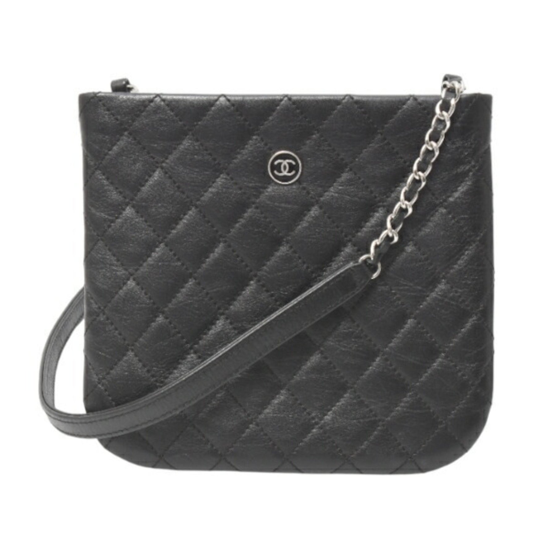 CHANEL Chain Shoulder Bag Matelasse Uniform Coco Button Calf Leather