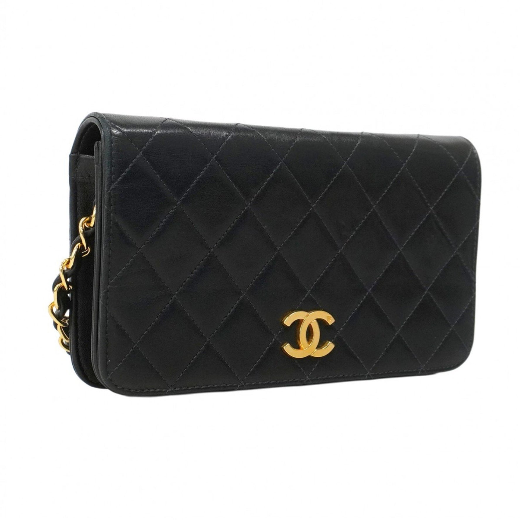 Chanel Matelasse Shoulder Bag with Chain Bag, Lambskin, Black, Women's, P1228566