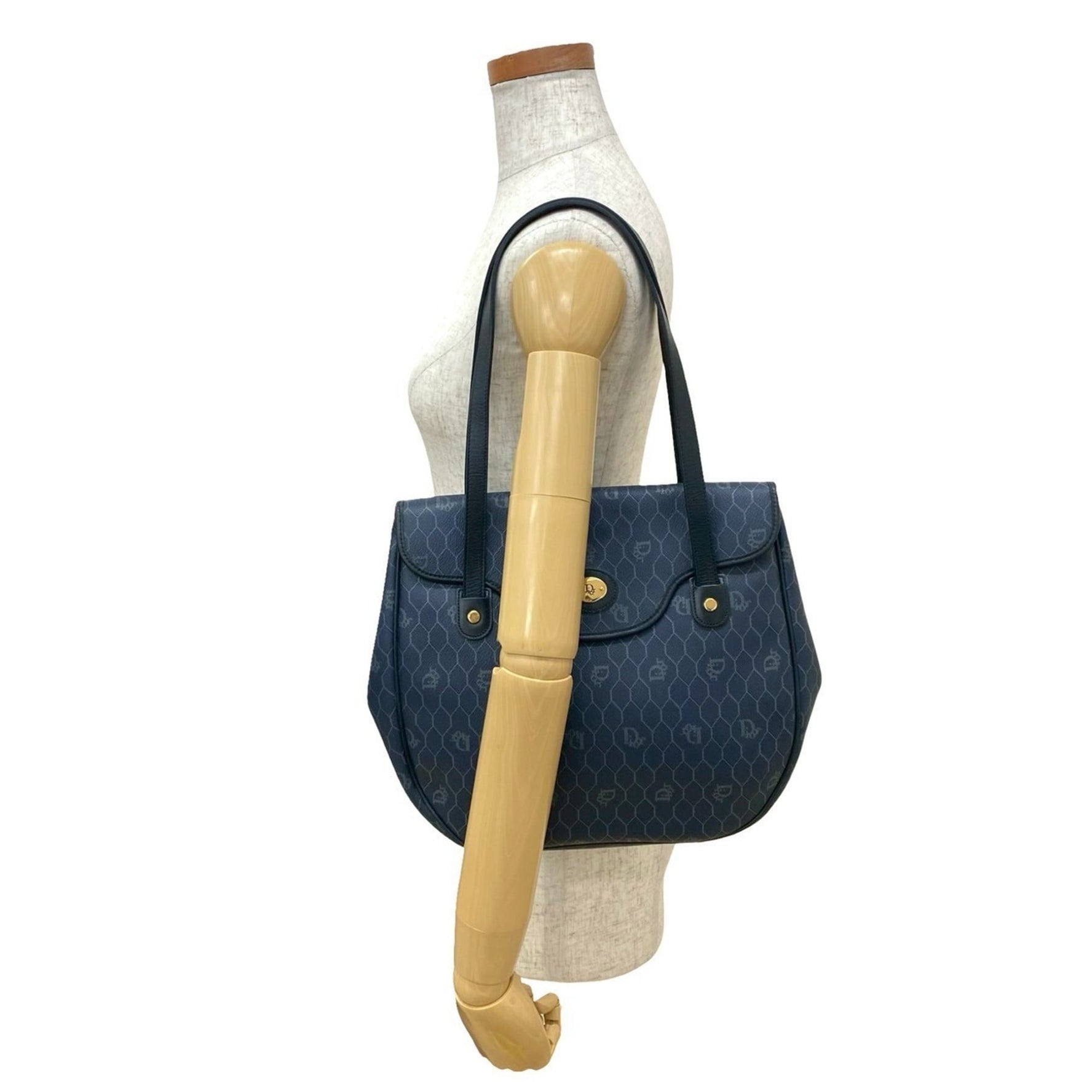 Christian Dior Logo Honeycomb Leather Tote Bag/Semi-Shoulder Bag