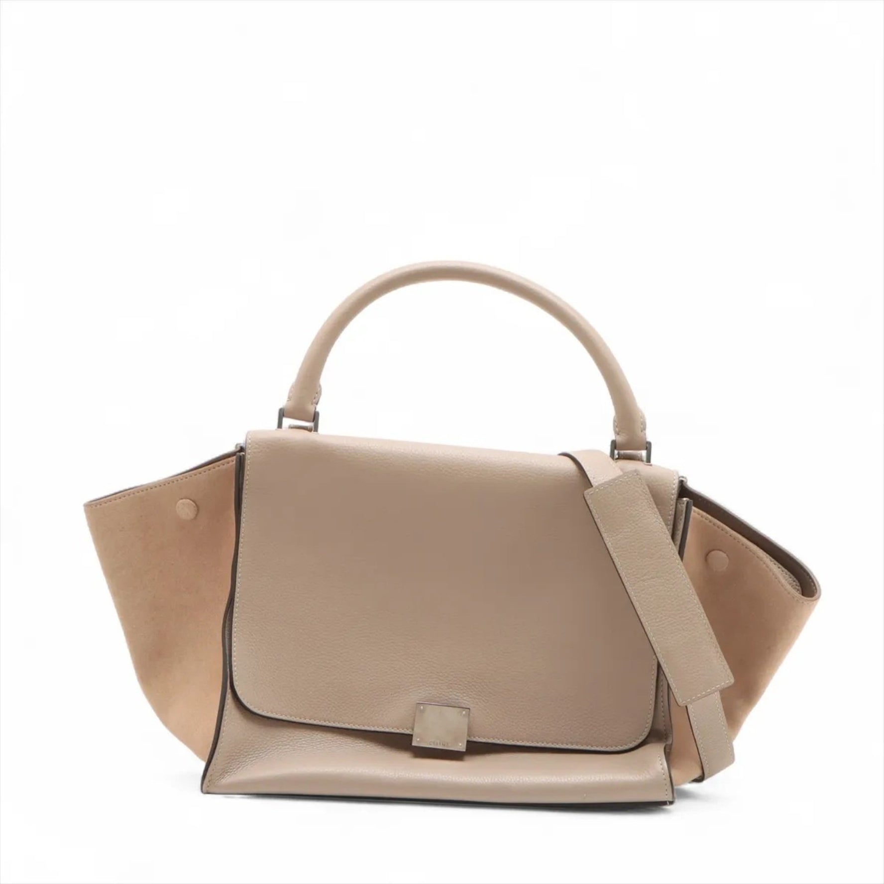 Celine Trapeze Beige Leather Handbag Tote Bag Shoulder Genuine Women's