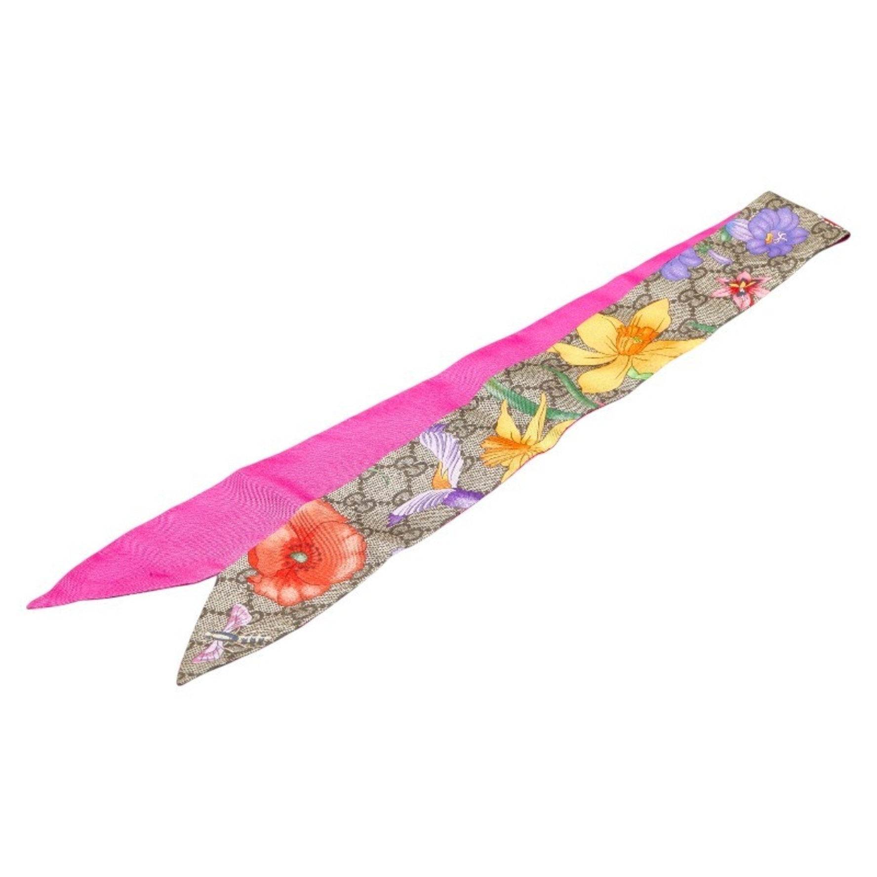 Gucci Flora Print Flower Neck Bow Scarf, Multicolor Silk