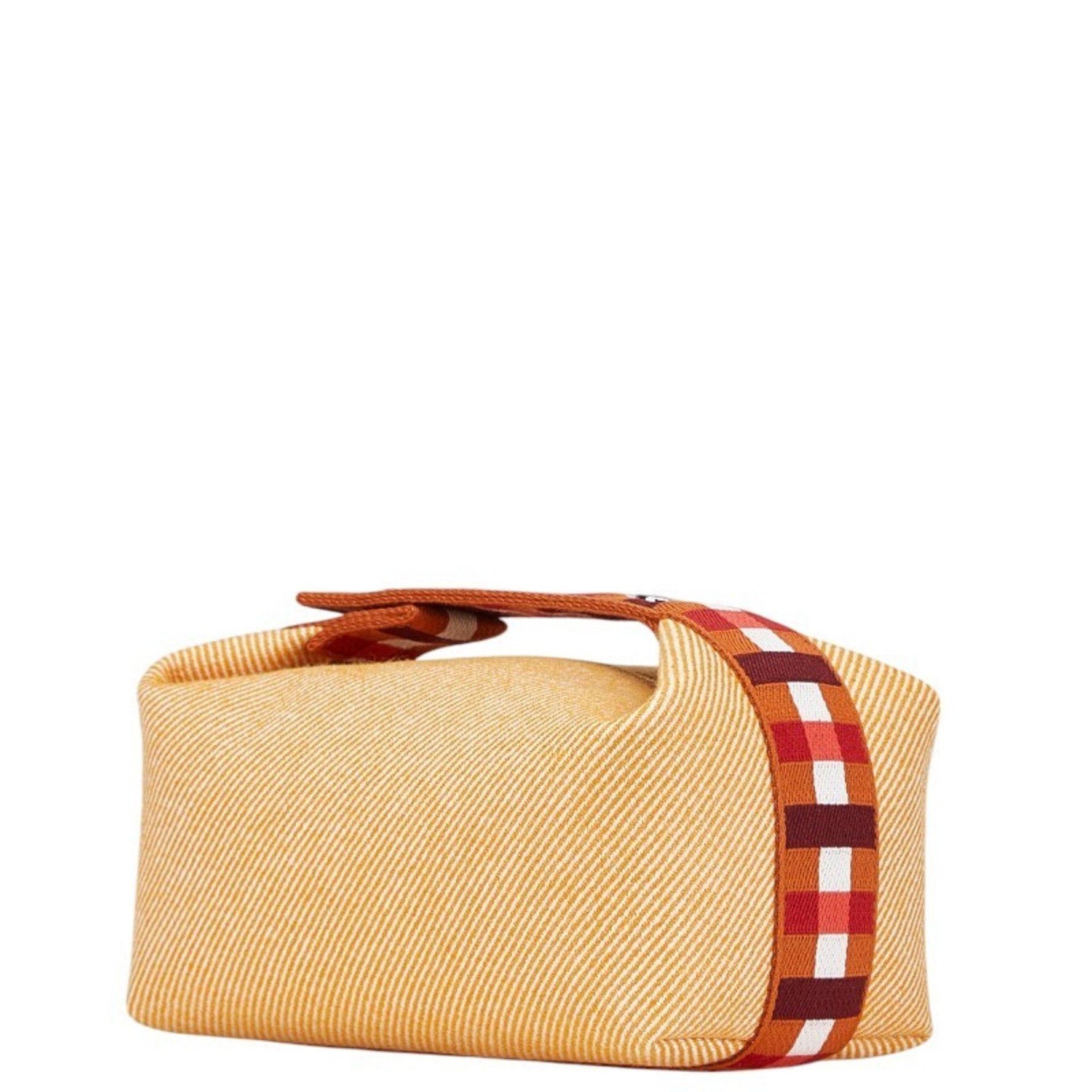 Hermes BRIDE A Black PM Pouch Mini Handbag Fauve Orange Wool Cotton Women's HERMES
