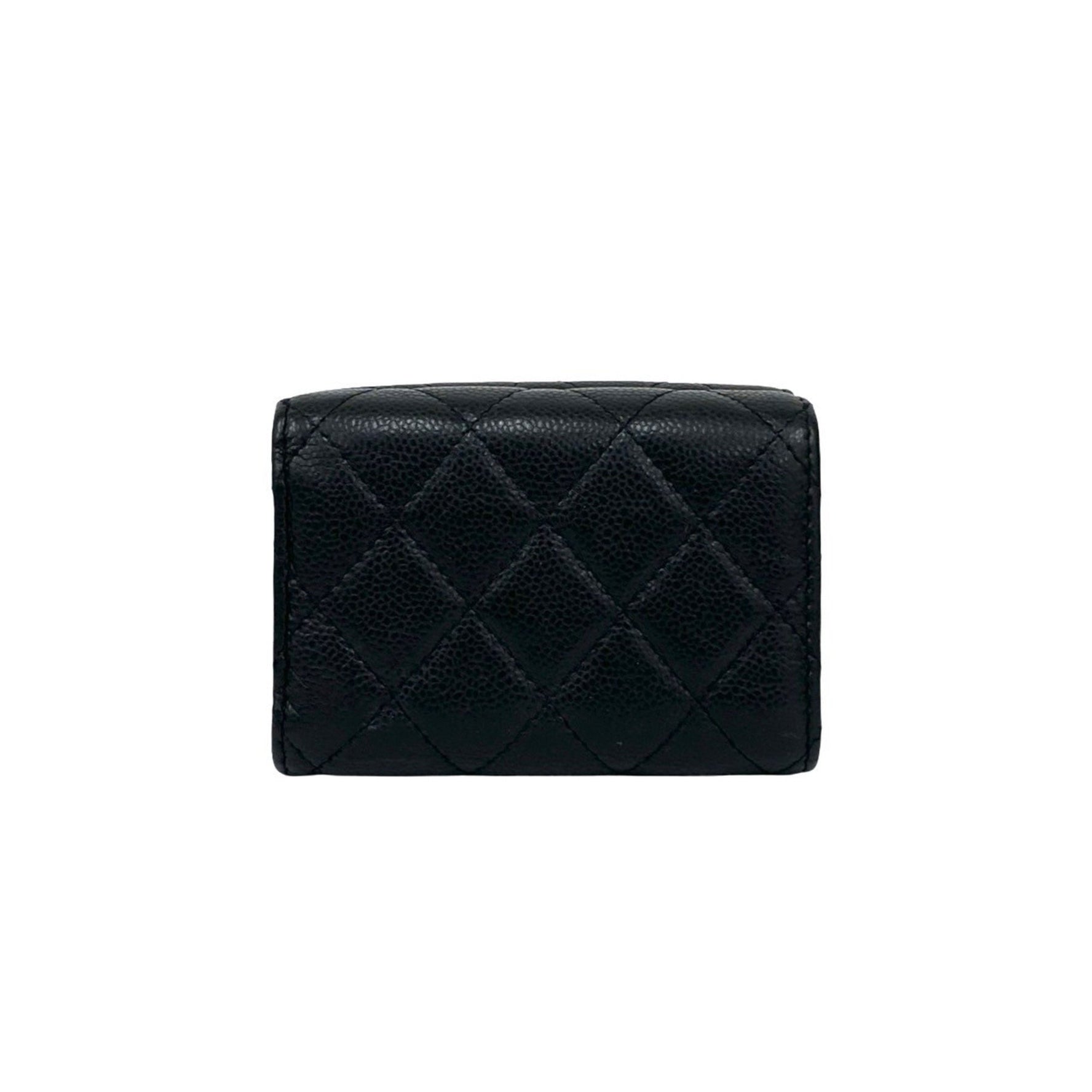 CHANEL Matelasse Coco Caviar Leather Tri-fold Wallet