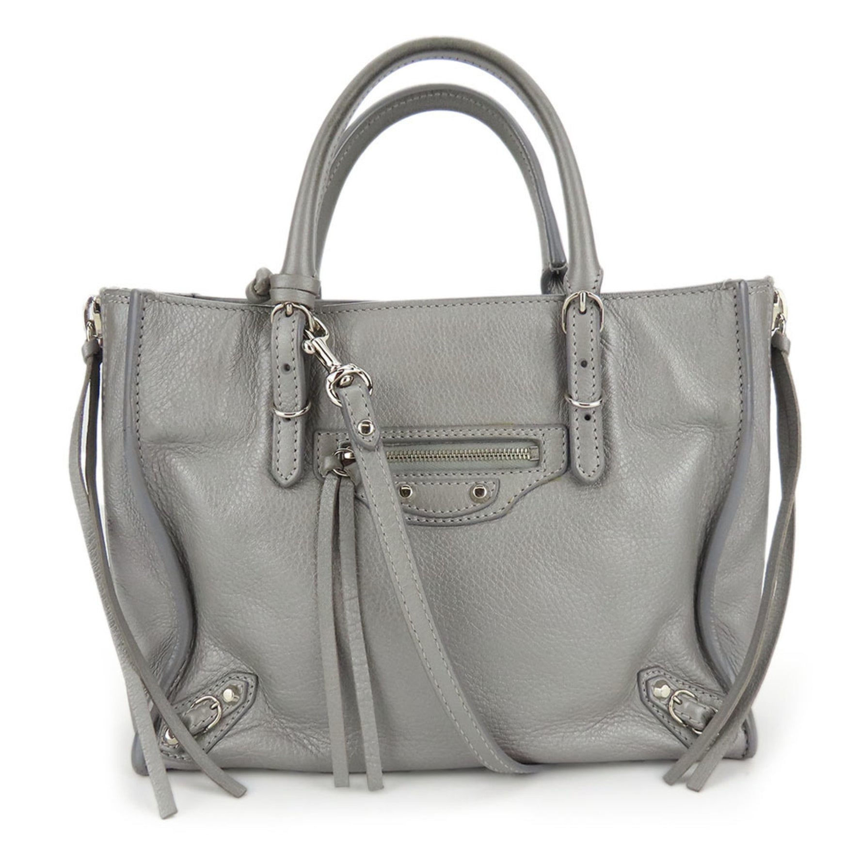 Balenciaga Paper Handbag Leather Silver Shoulder Women's BALENCIAGA