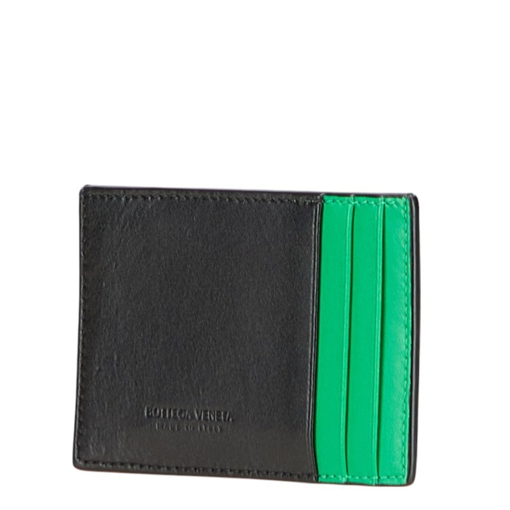 Bottega Veneta Maxi Intrecciato Card Case in Black and Green Leather for Women