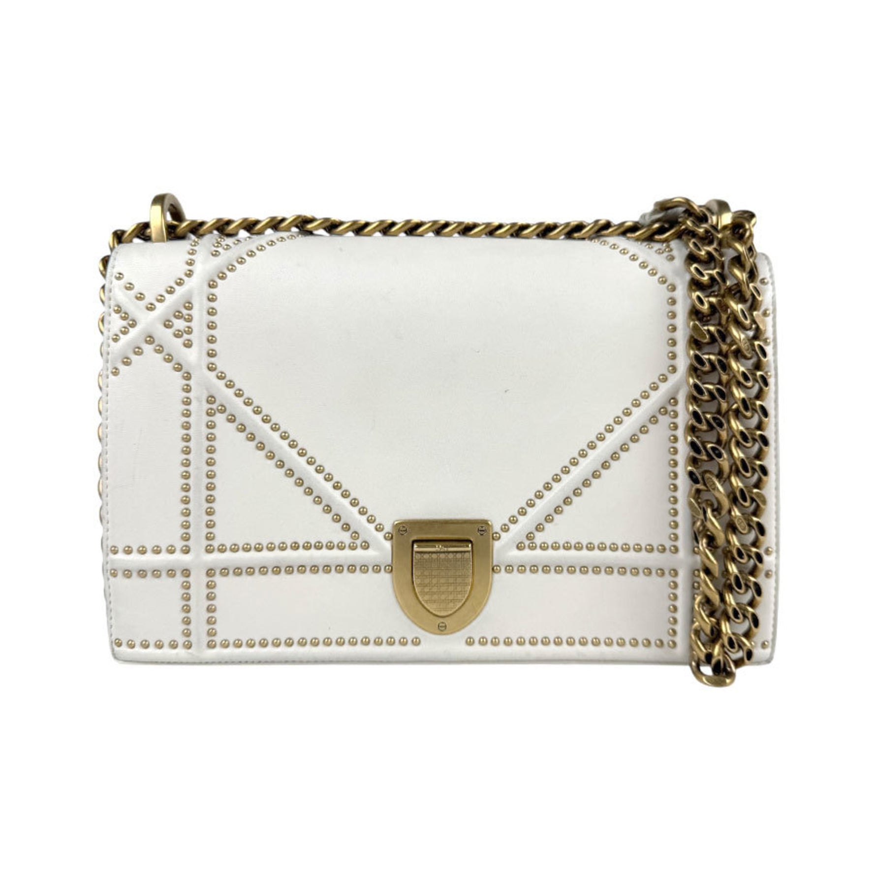 Christian Dior Shoulder Bag Diorama Leather Off-White Gold Women's z3974