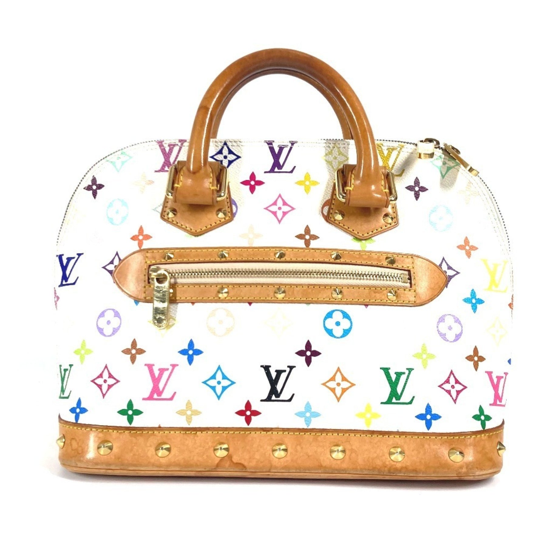 Louis Vuitton Monogram Multicolore Alma Tote Bag with Studs, Canvas, Blanc White