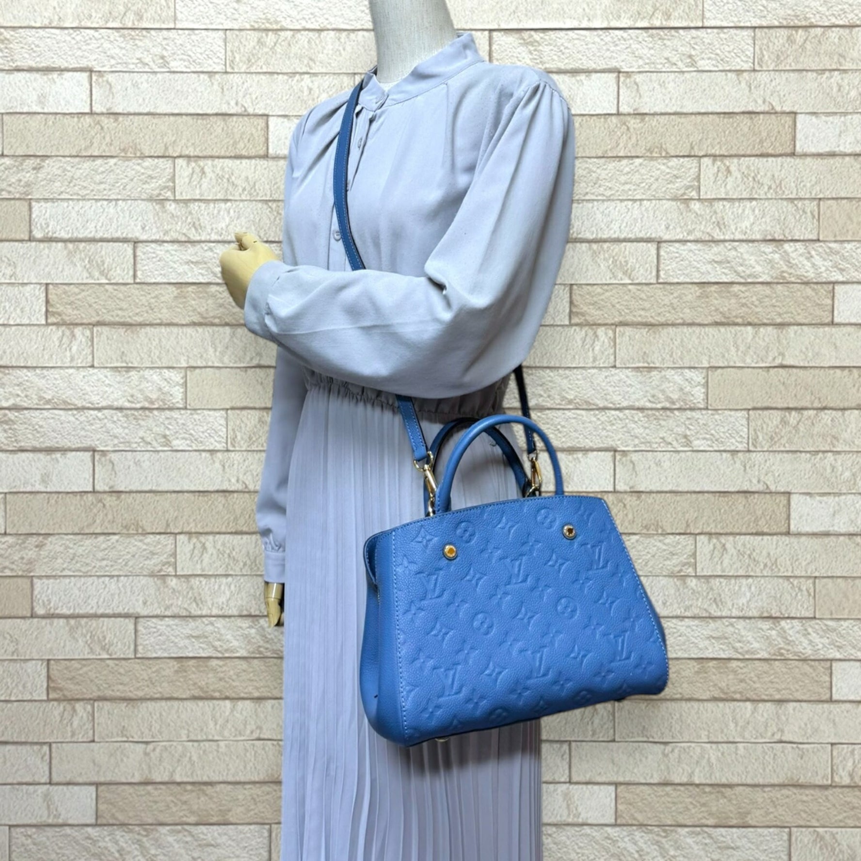 Louis Vuitton Montaigne BB Monogram Empreinte Shoulder Bag Blue LOUIS VUITTON