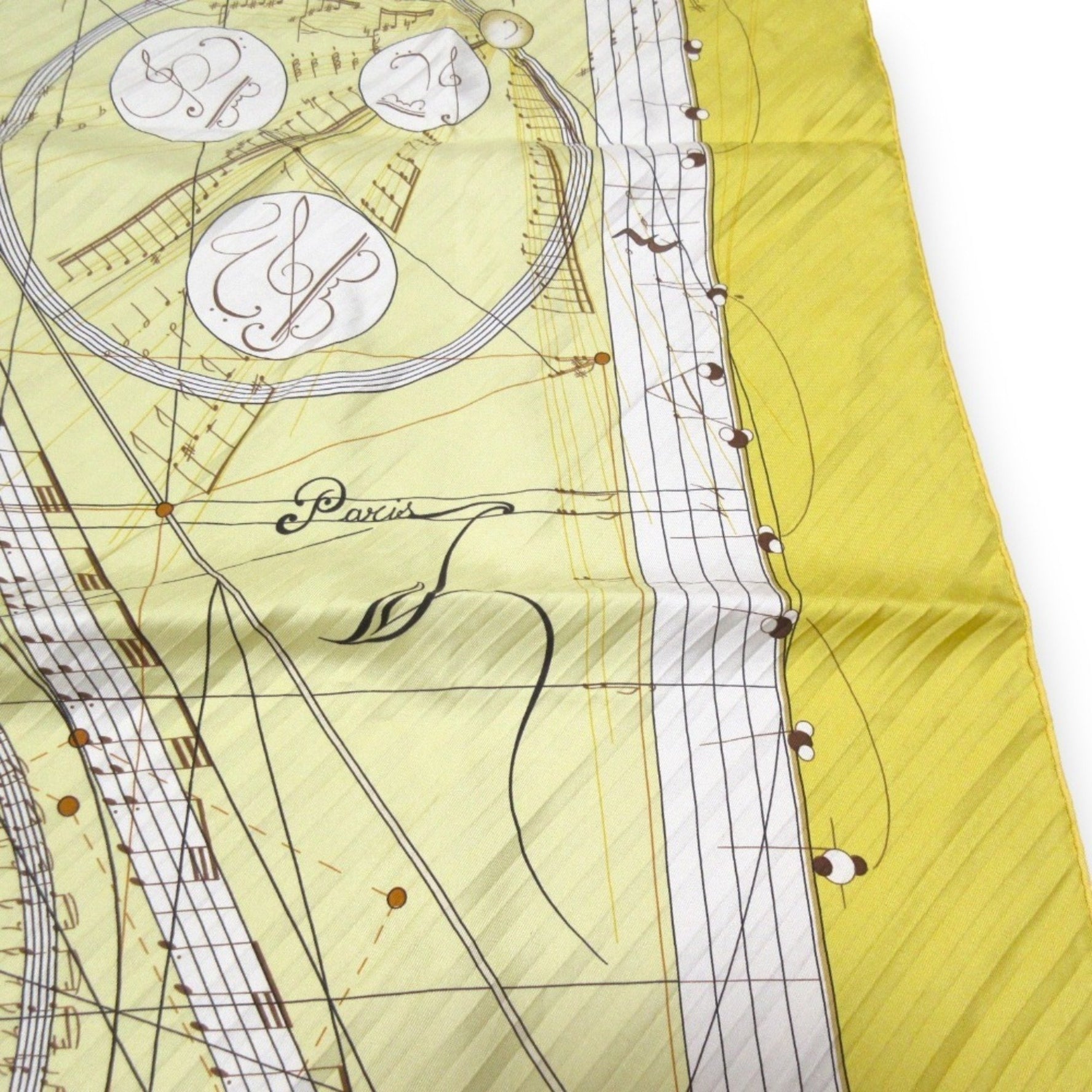HERMES La Musique des Spheres, Music of the Carré 90, 100% Silk Scarf, Yellow, Women's