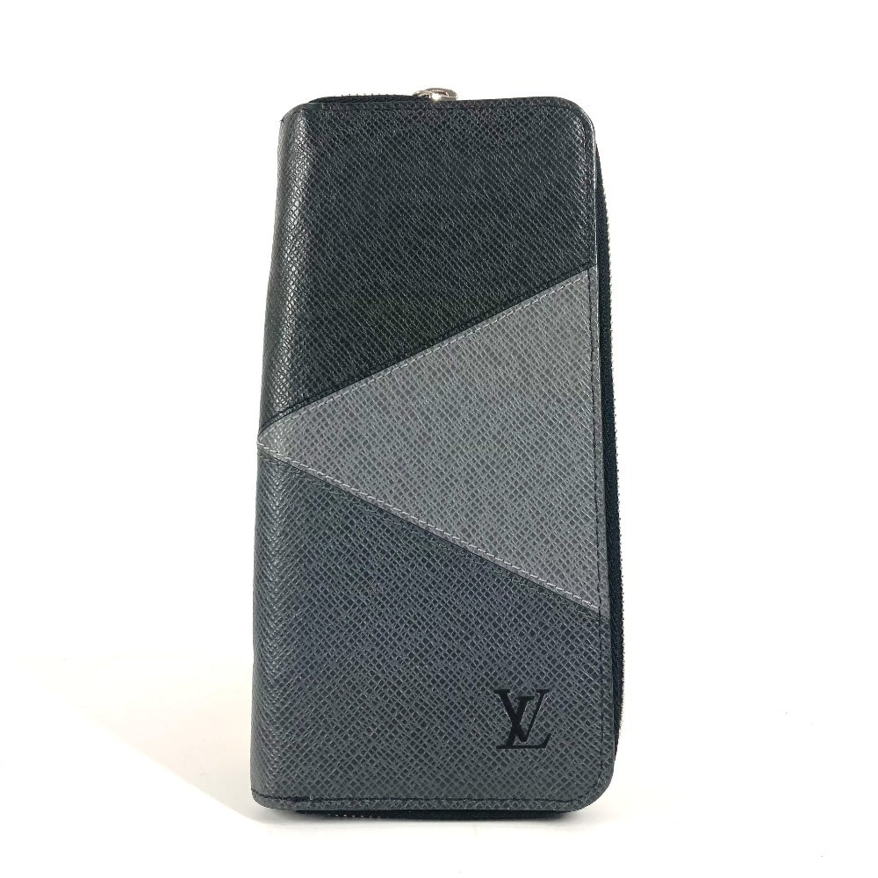 Louis Vuitton Taiga Trio Color Zipper Wallet Vertical Long Round Leather Men's Noir Black