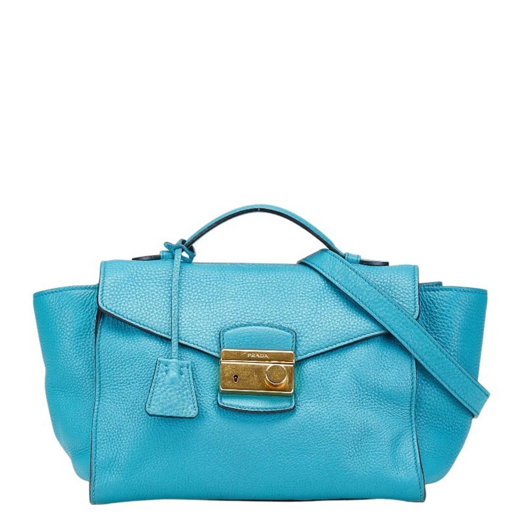 Prada handbag shoulder bag blue leather women's PRADA