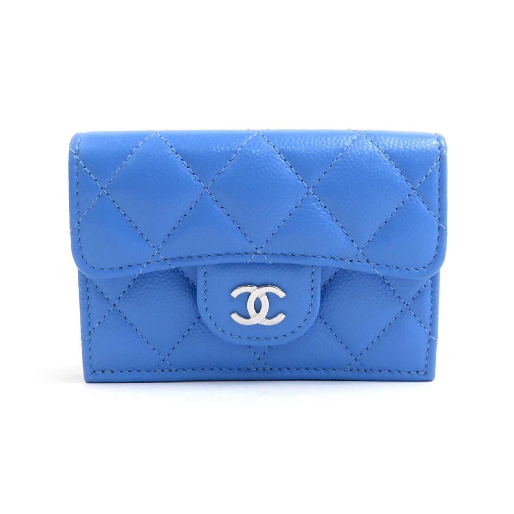 CHANEL Tri-fold Wallet Caviar Skin Leather
