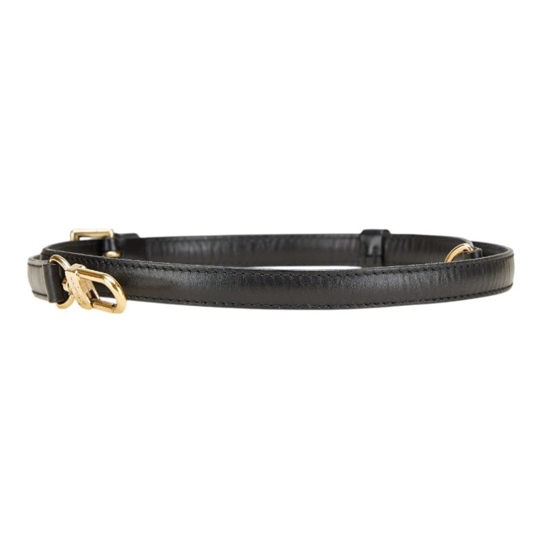 Louis Vuitton shoulder strap in black and gold leather for women.