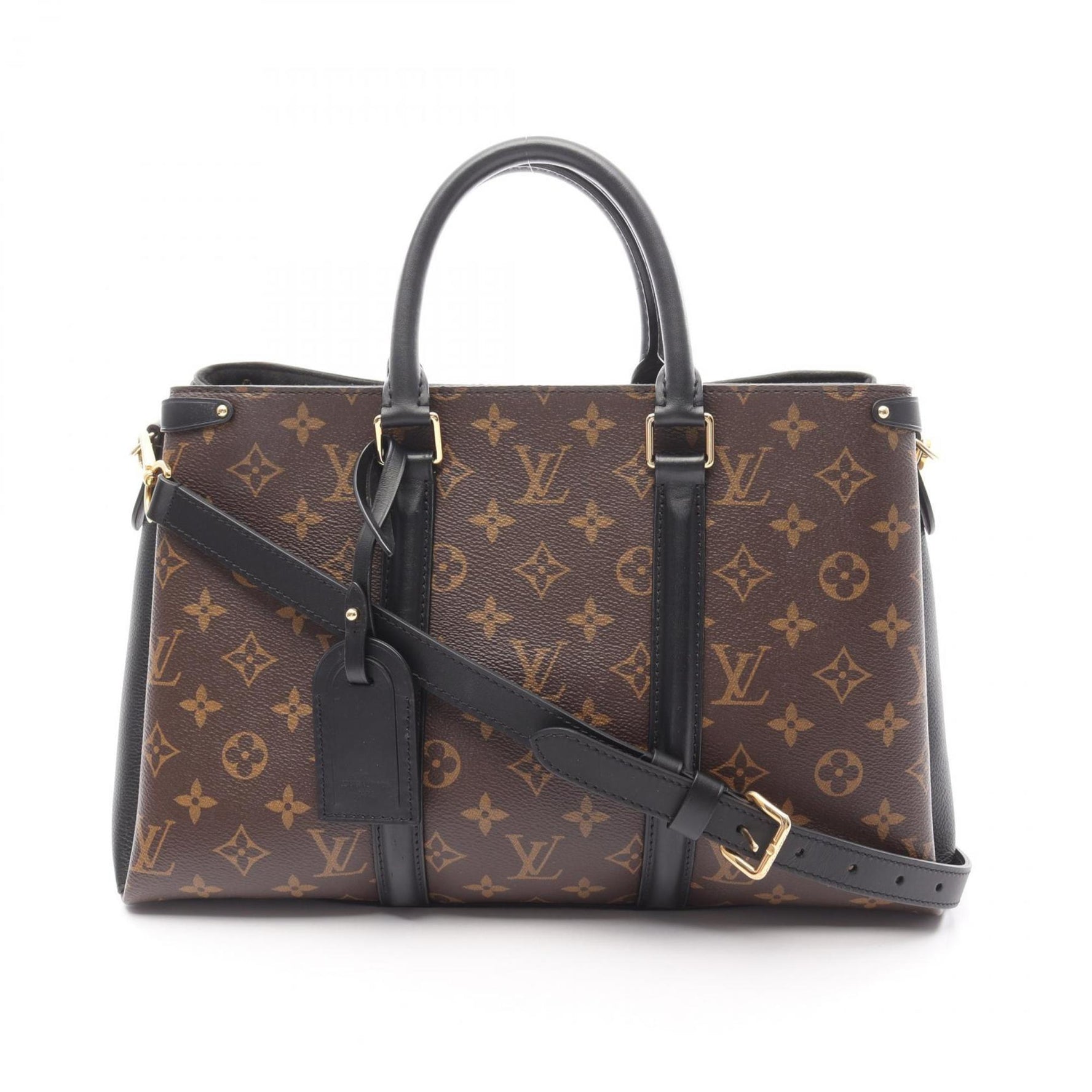Louis Vuitton Soufflot NV MM Monogram Noir Handbag Coated Canvas Leather Brown Black