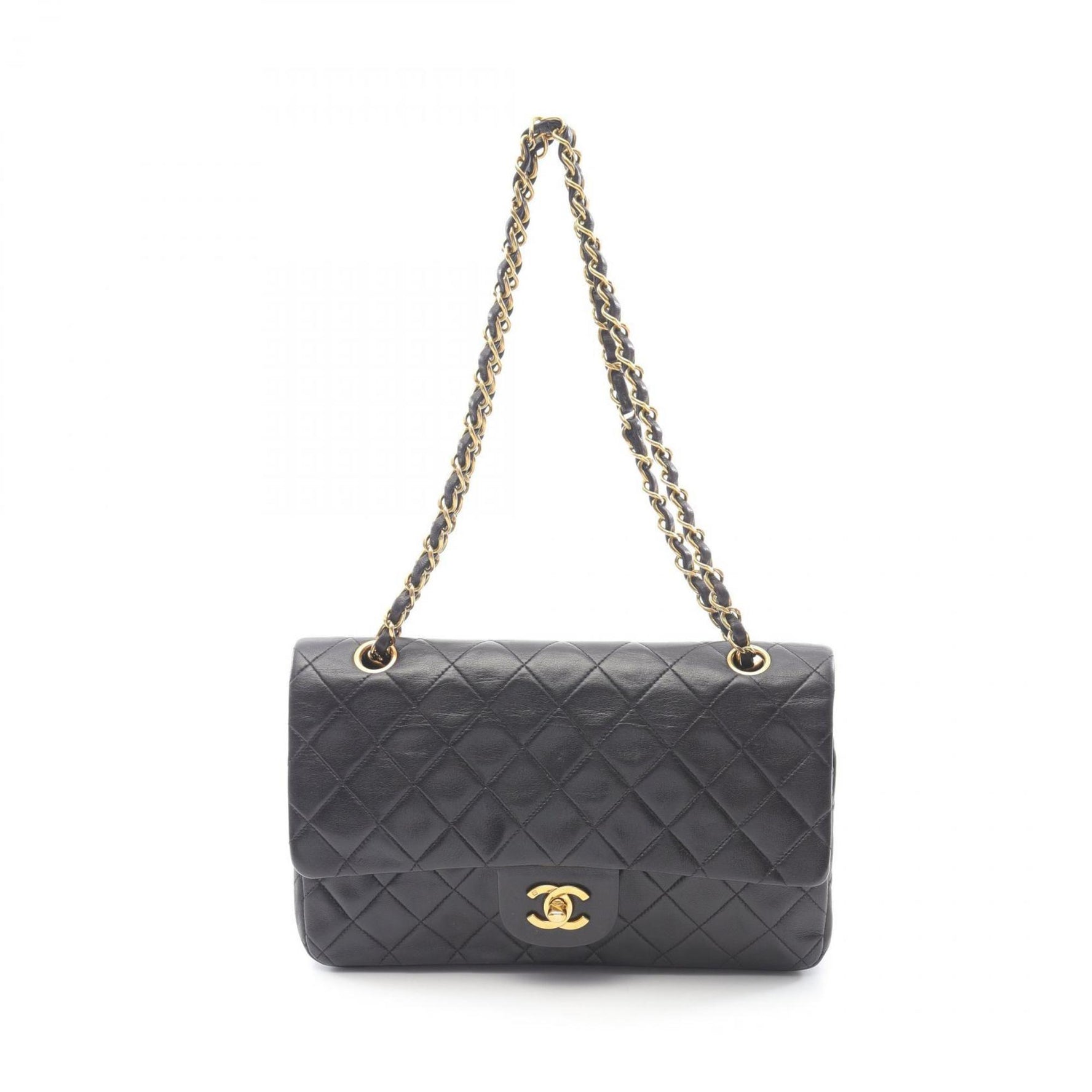 CHANEL Matelasse W-flap shoulder bag lambskin (sheepskin) women's black A01112