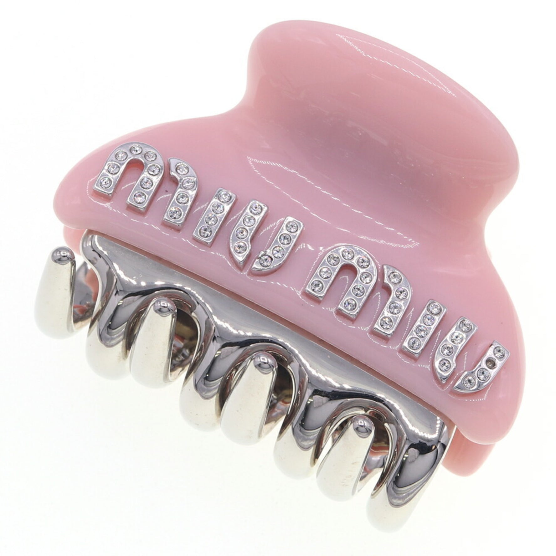 Miu Miu Miu Hair Clip Pink Silver Crystal MIU