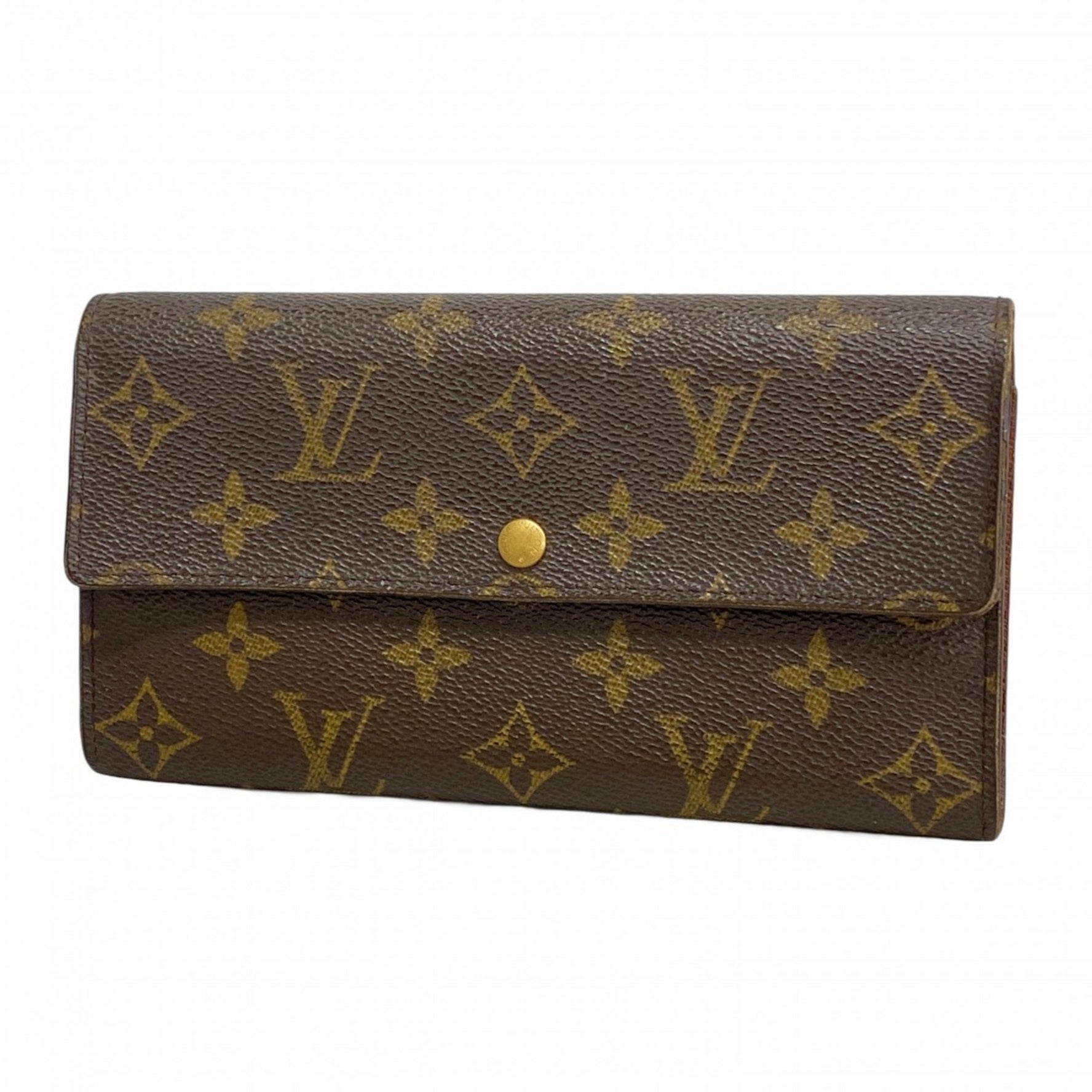 Louis Vuitton Monogram Pochette Porte Monnaie Credit Long Wallet M61725 Brown Women's