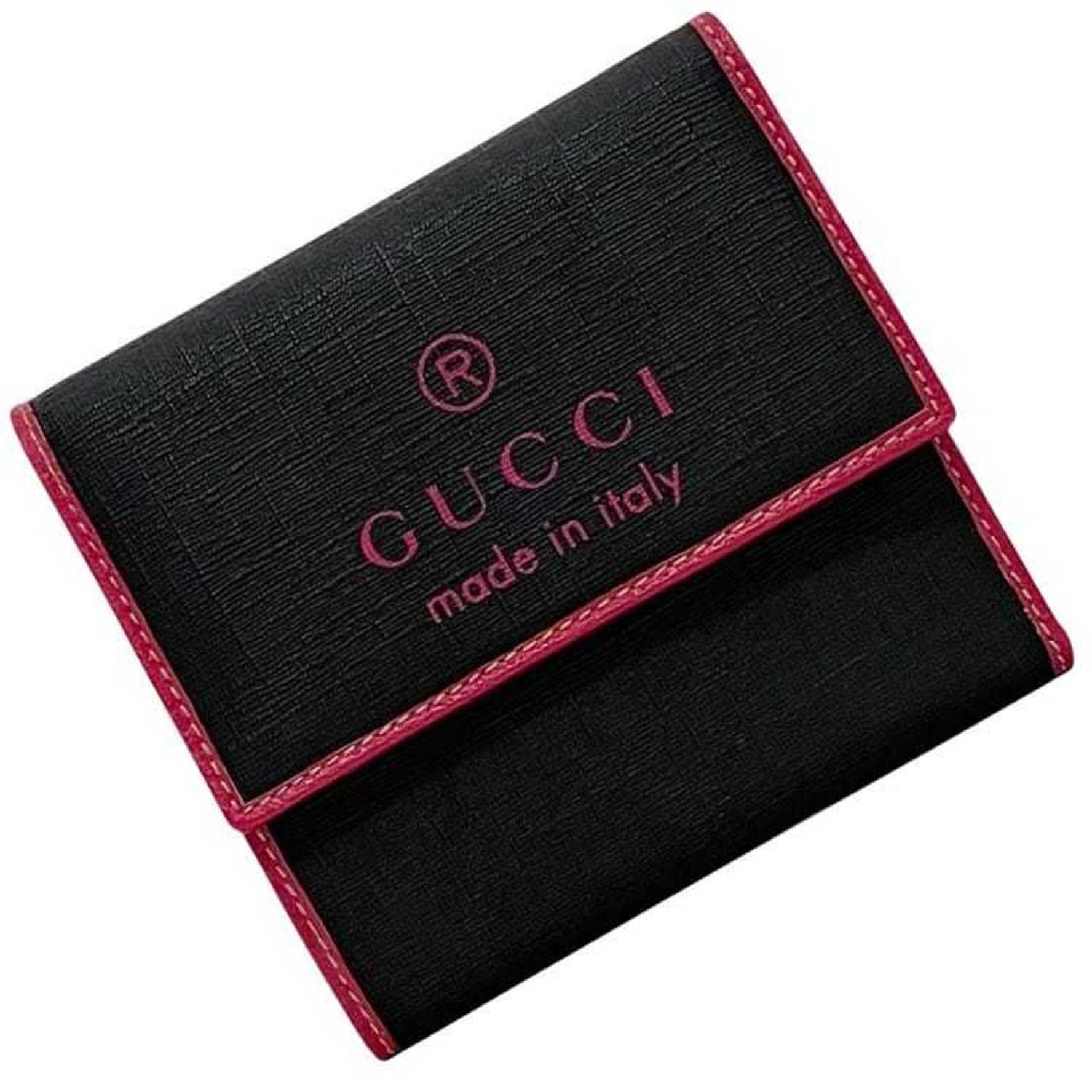 Gucci Tri-fold Wallet Black Pink PVC Leather Compact Unisex Men's