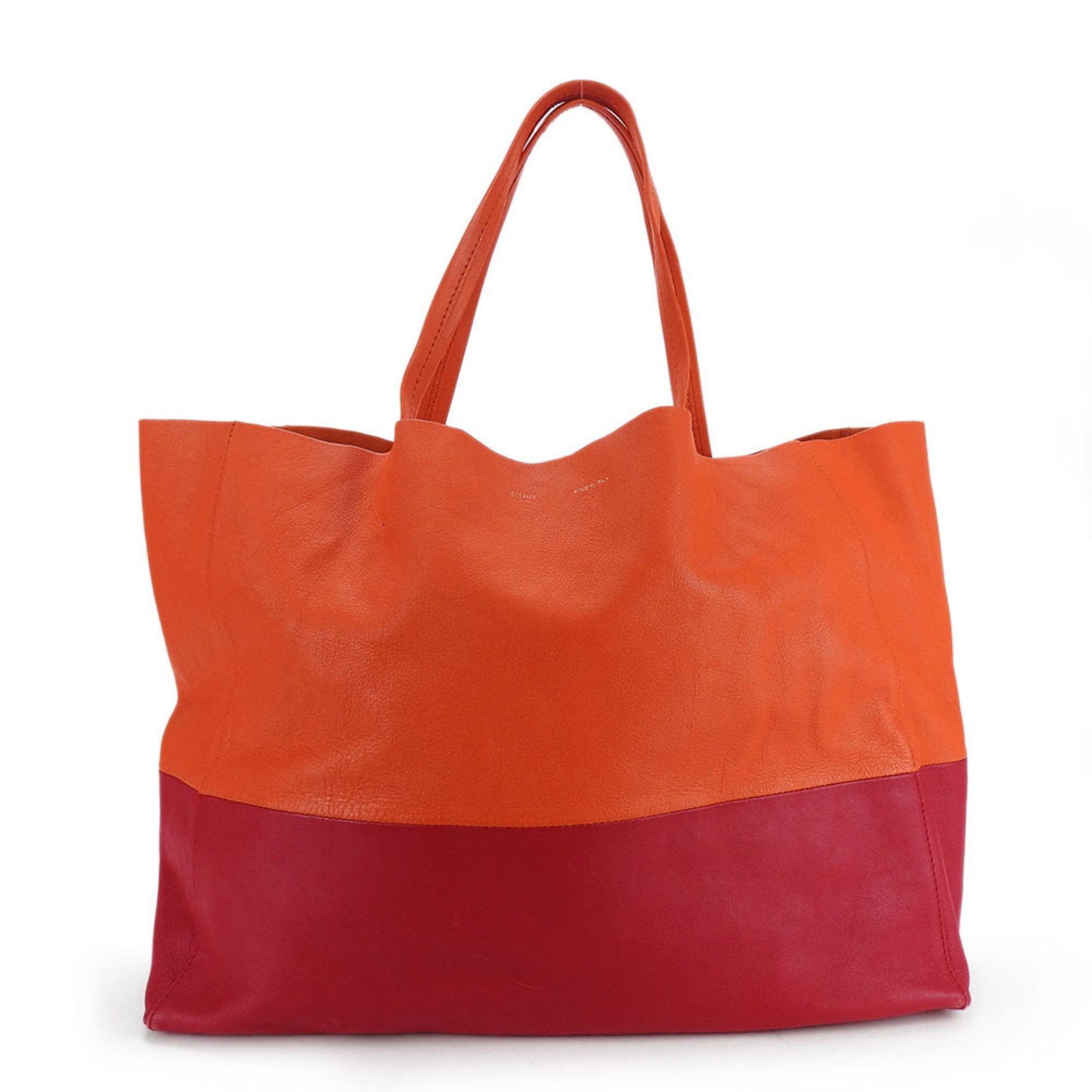 Celine Tote Bag Horizontal Cabas 169263EBT Leather Orange Red Bicolor Women's CELINE
