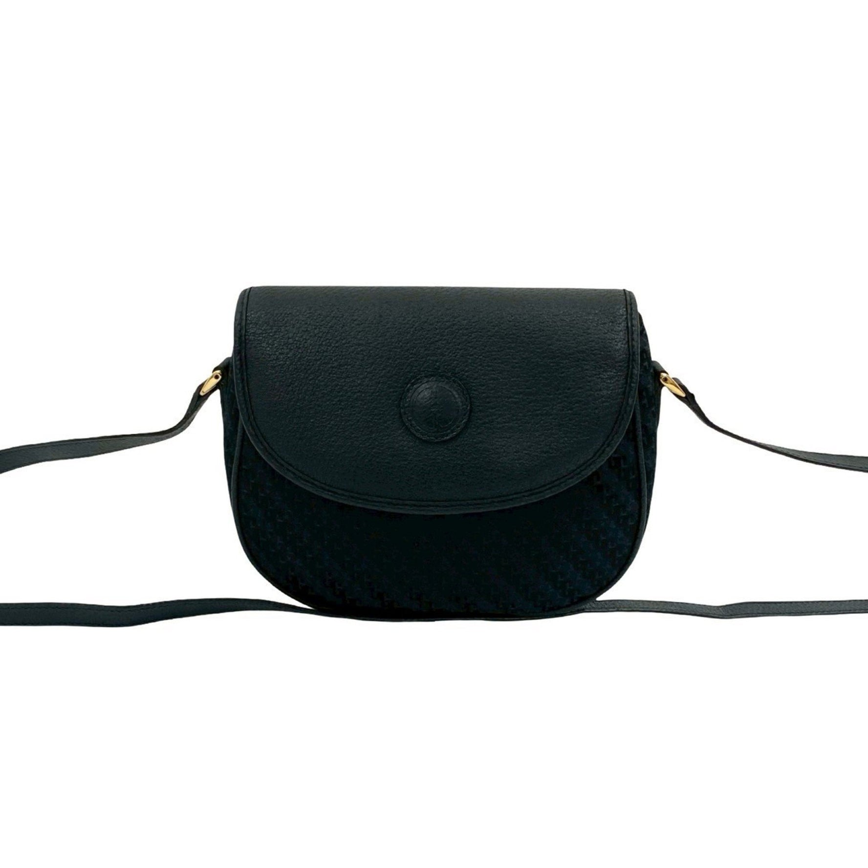 GUCCI Old Gucci GG Logo Leather Canvas Shoulder Bag Pochette Dark Navy