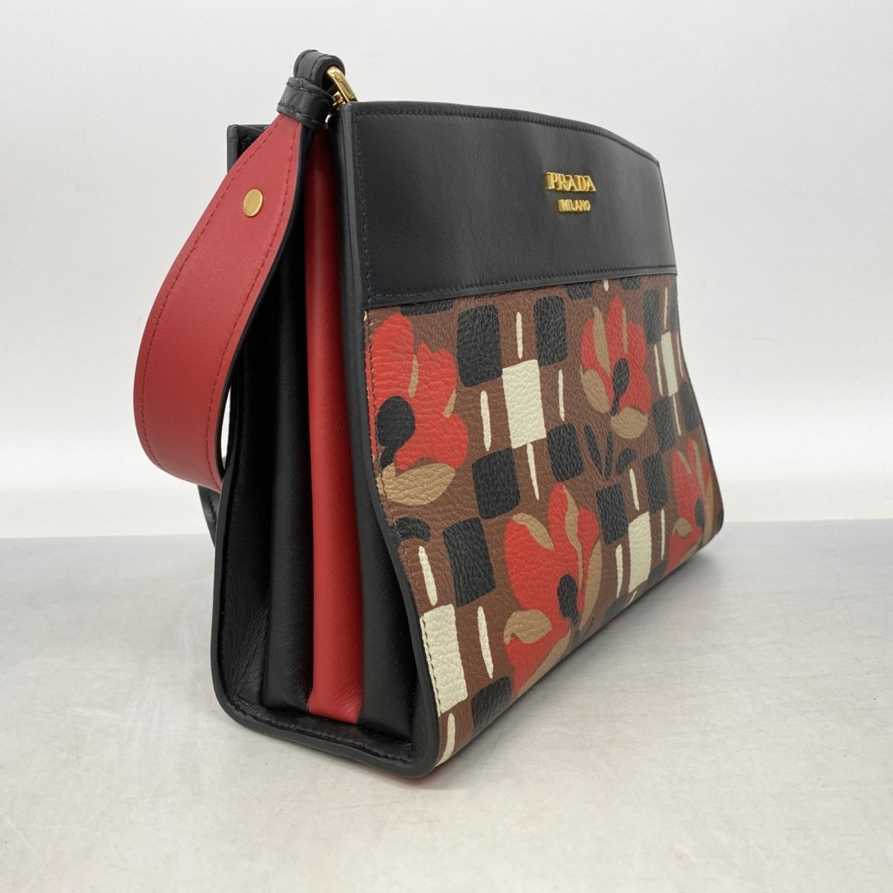 Prada Shoulder Bag Leather Black Red Brown