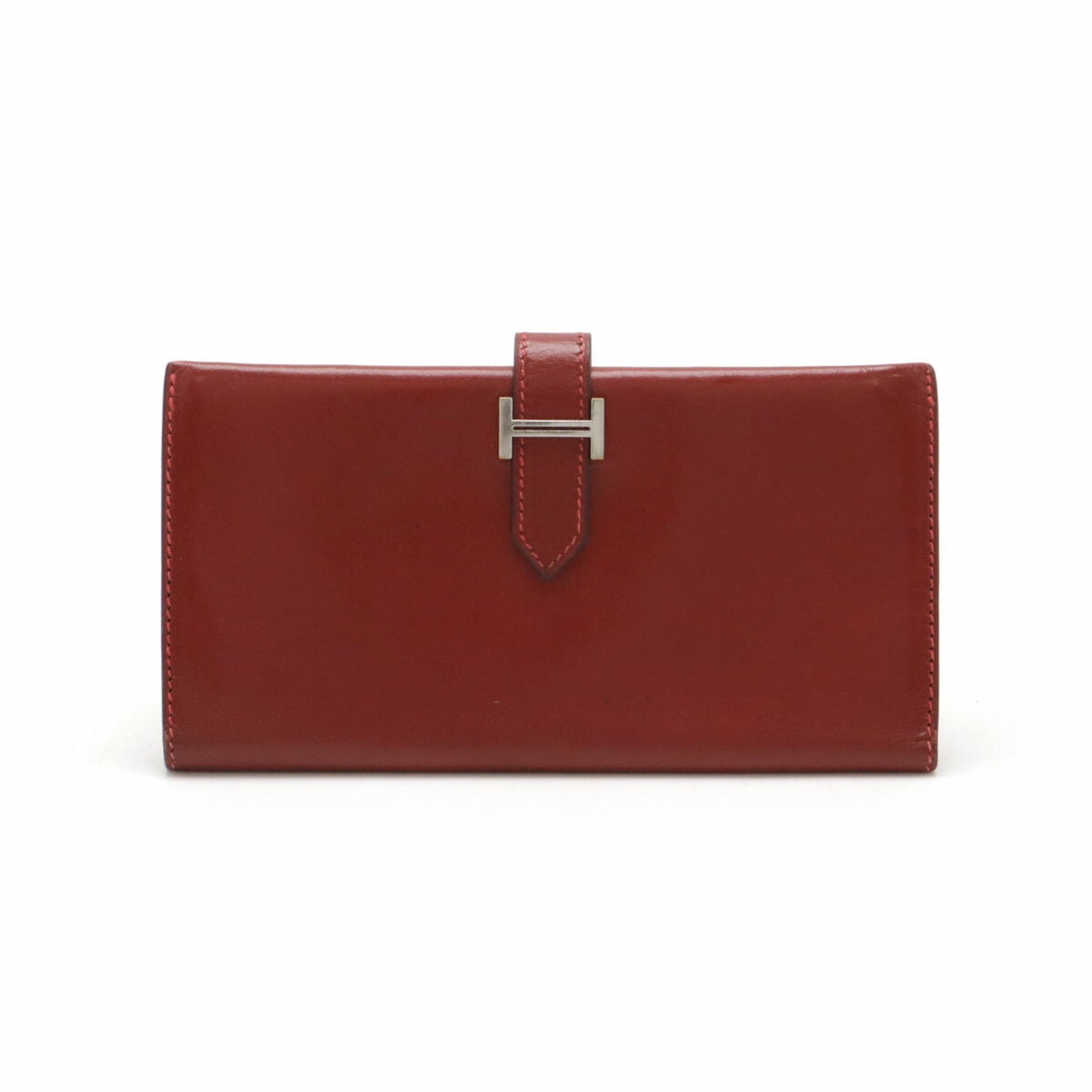 HERMES Bearn Classic Bi-fold Long Wallet Leather Wine Red E Stamp