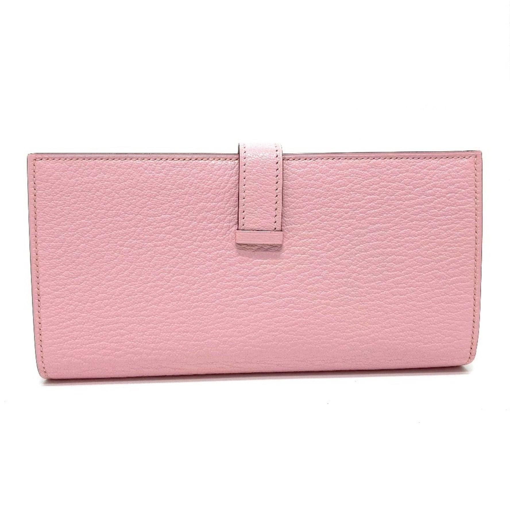 HERMES Bearn Soufflet Long Wallet with H Hardware, Chevre Mysore, Rose Sakura