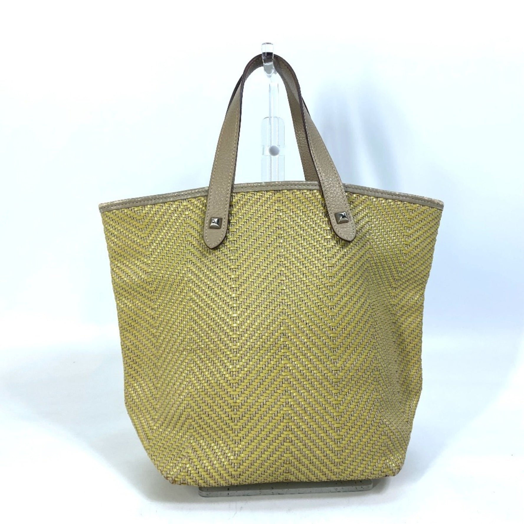 HERMES Kaba Chennai PM Handbag, Studded Tote Bag, Leather/Polyester