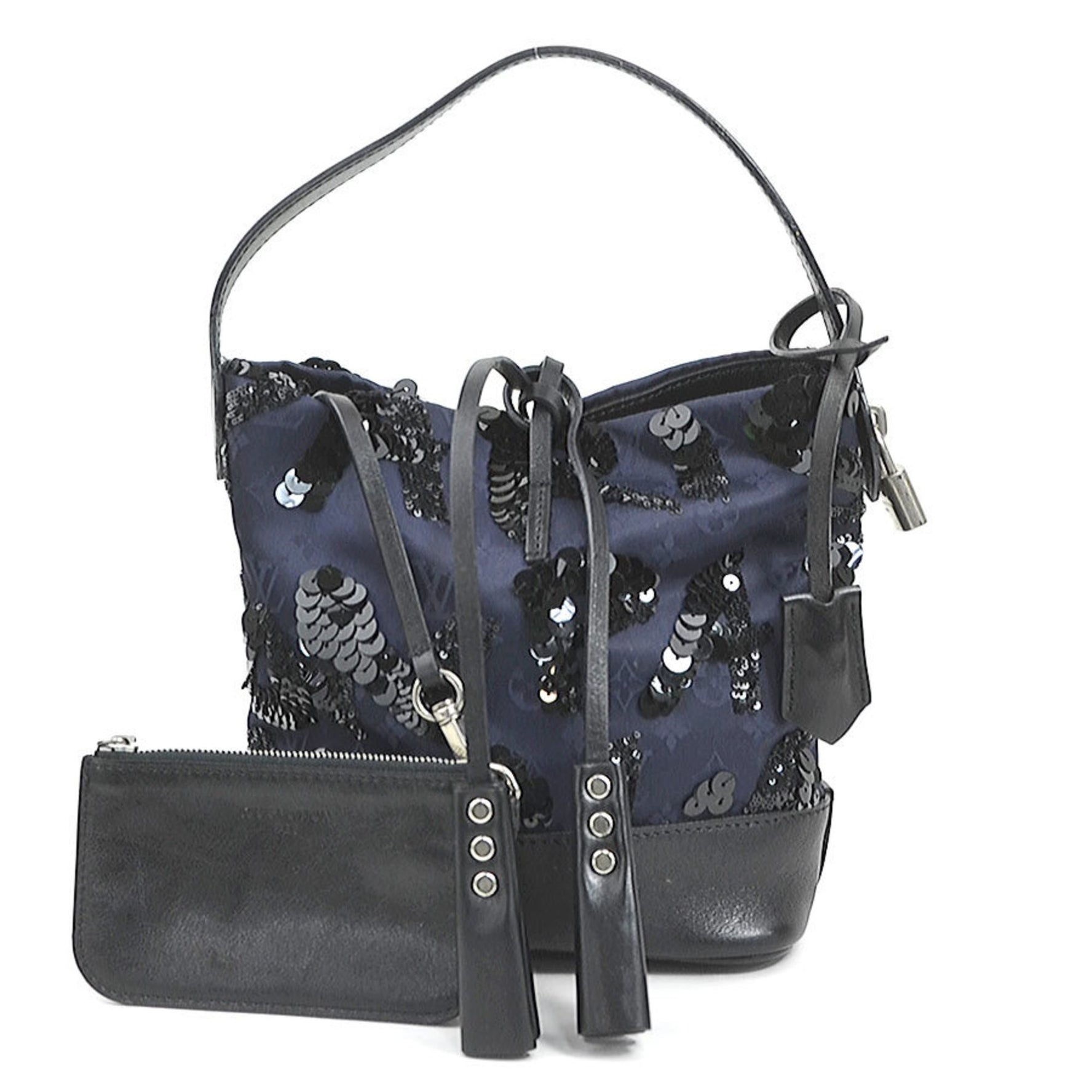 Louis Vuitton Monogram Satin Handbag Spotlight PM Sequins Navy Black Silver