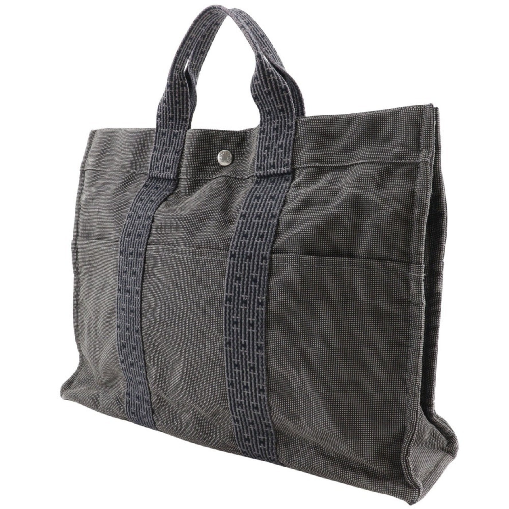 Hermes Airline Tote MM Handbag Nylon Canvas Grey Snap Button Herline ToteMM Unisex