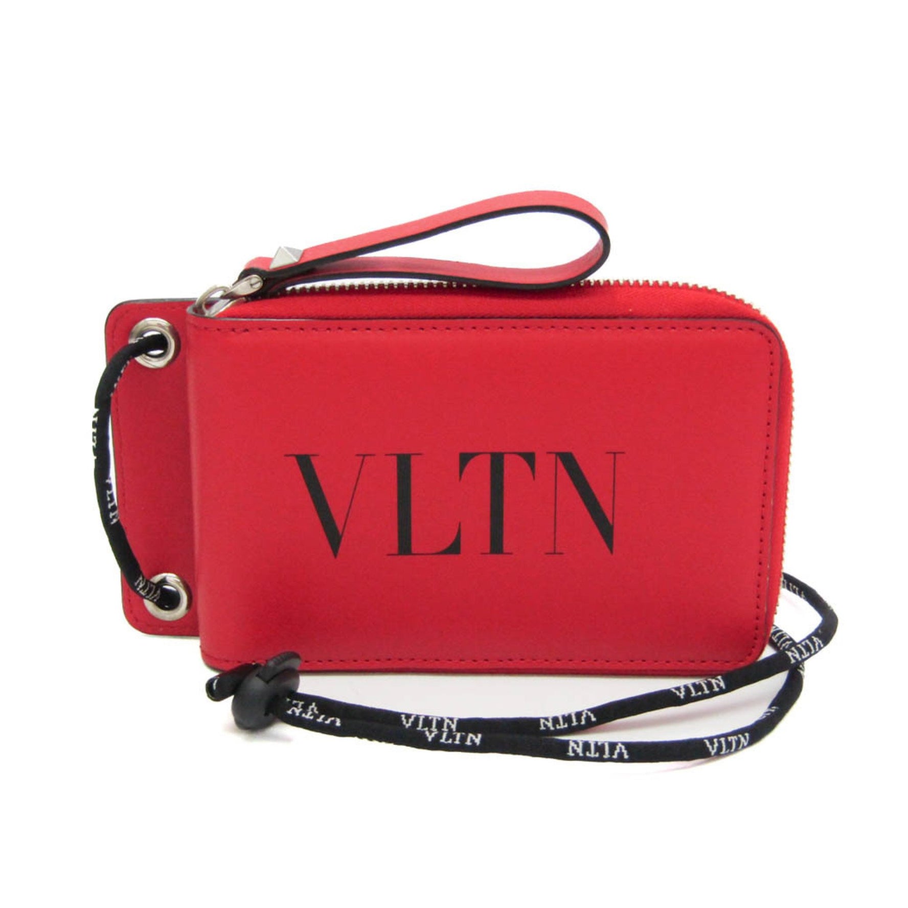 Valentino Garavani Wallet With Neck Strap Women,Men Leather Wallet (bi-fold) Black,Red Color