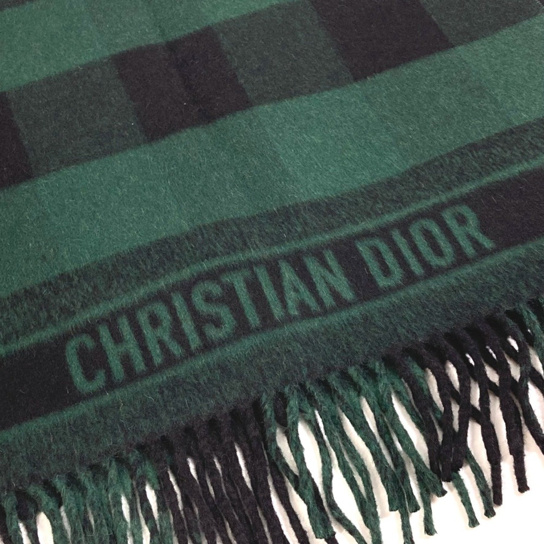 Christian Dior Logo fringe Large format shawl Scarf Black