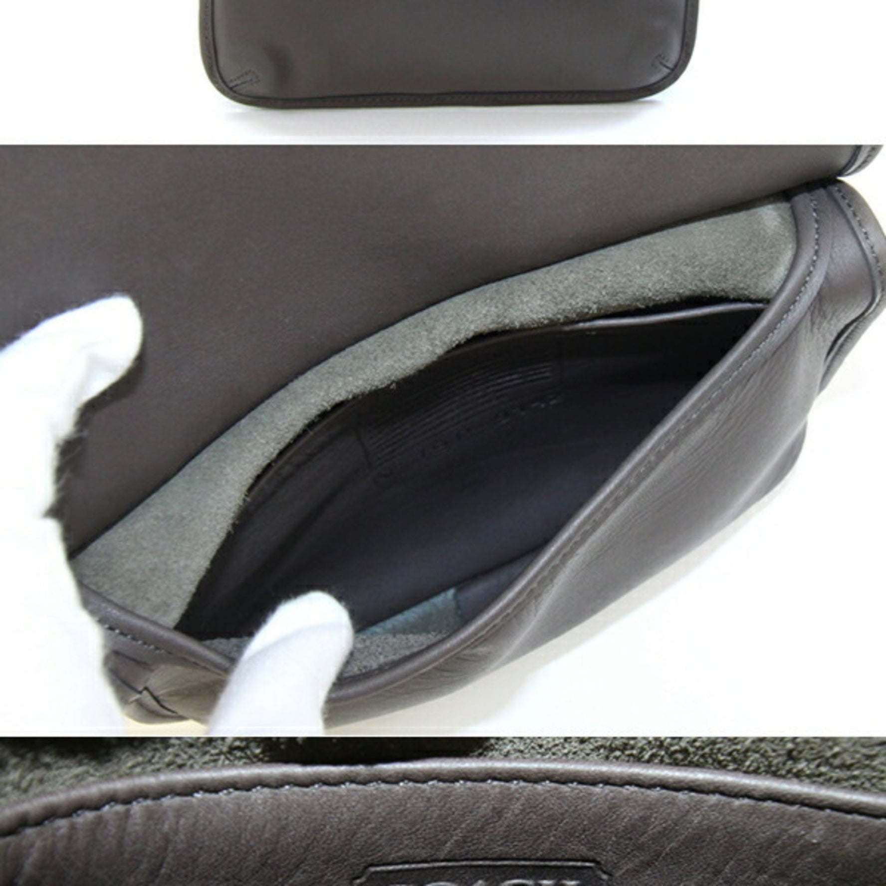Coach Shoulder Bag 9142 Charcoal Leather Pochette Crossbody Old