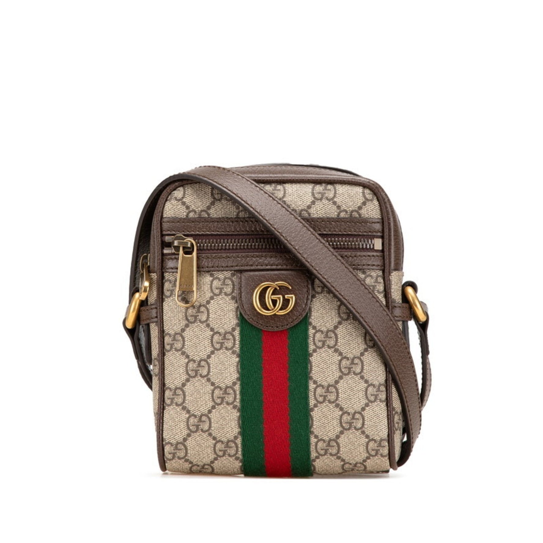 Gucci GG Supreme Ophidia Shoulder Bag Beige Brown Leather