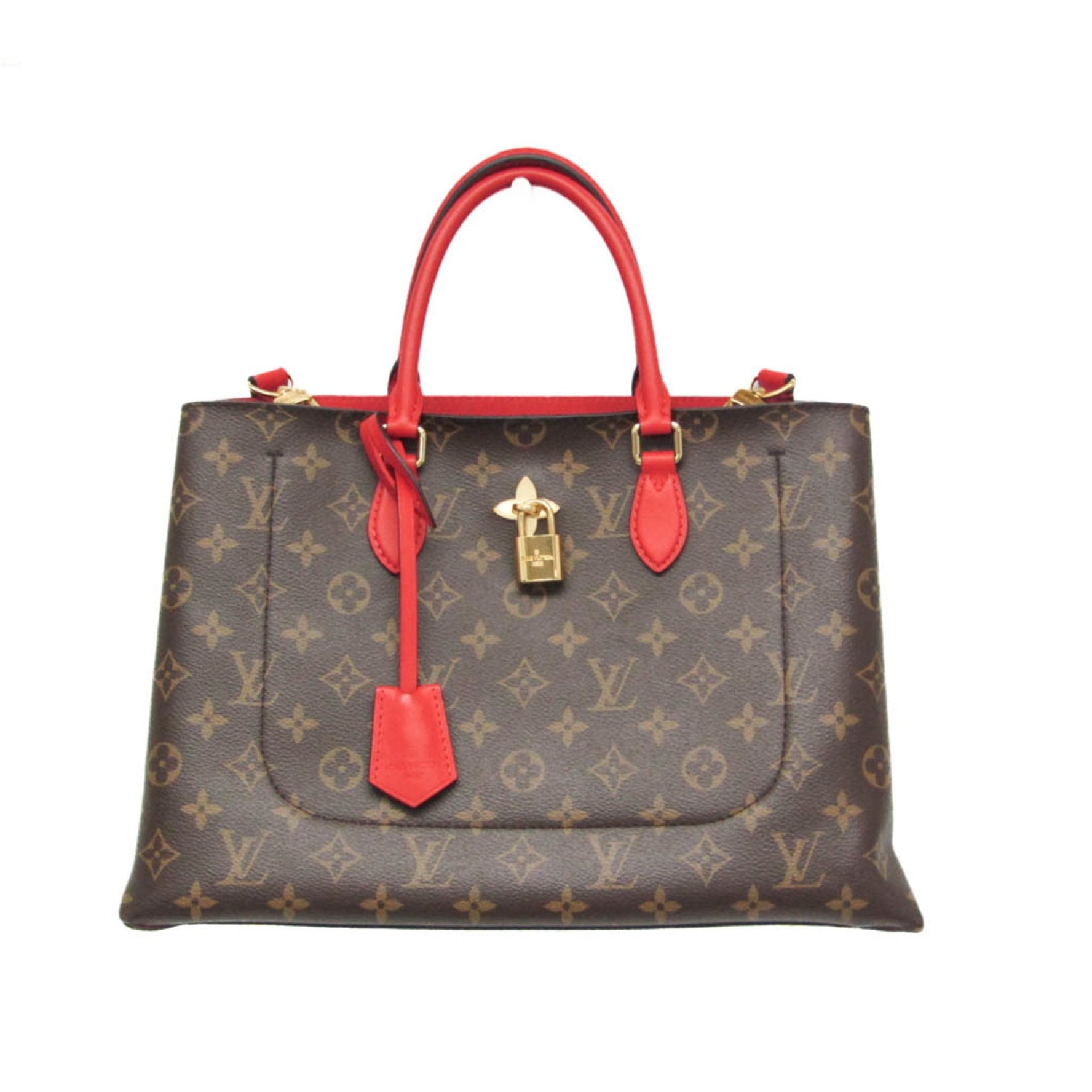 Louis Vuitton Monogram Flower Tote Bag Handbag,Shoulder Bag Brown,Red Color